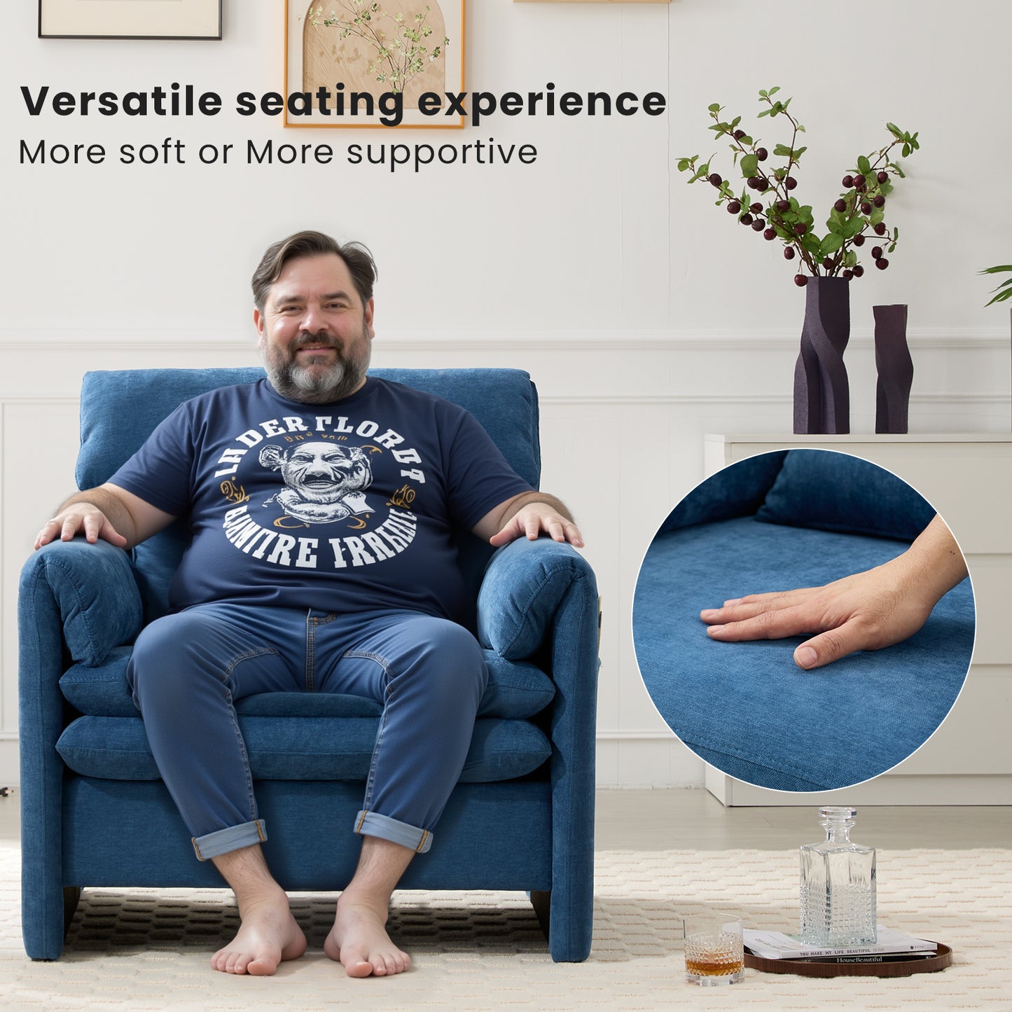 Oversized Single Sofa Chair, 36”W Oversized Accent Chairs, Modern Upholstered Deep Seat Comfy Armchair with Throw Pillow for Living Room Bedroom Office Apartment