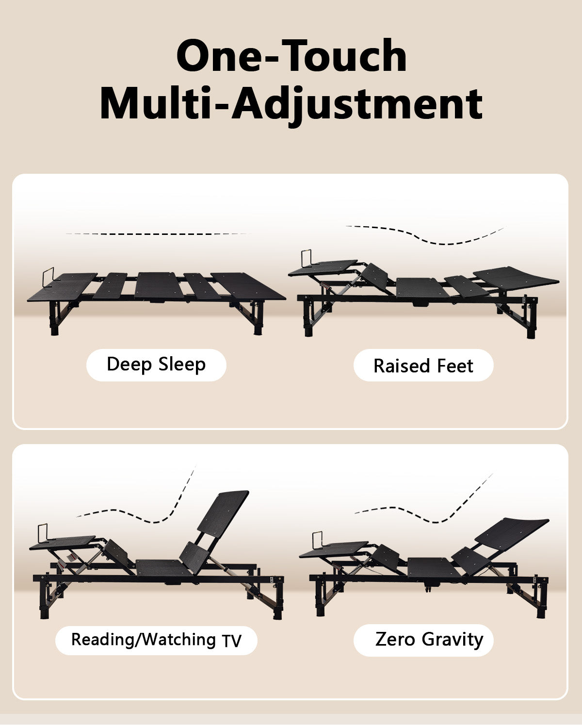Miscoos King Size Adjustable Bed Base Frame - Quiet Motor, Head & Foot Incline, Zero Gravity, Wireless Remote, Universal Compatibility (79" L x 71" W x 12.72" H)