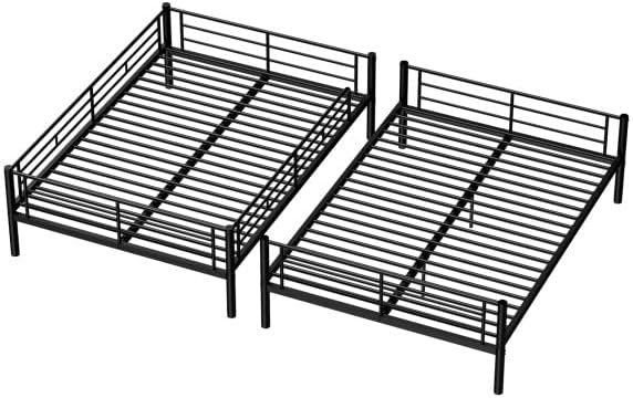 Metal Bunk Bed Twin Over Twin with Ladder and Full-Length Guardrail, Heavy Duty Bed Frame, Convertible Twin Bunk Beds into 2 Individual for Kids Teen Adults, Black
