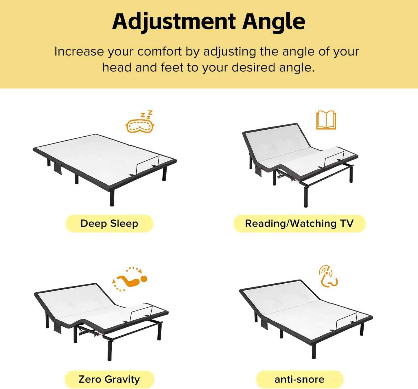 Queen Adjustable Bed Base Frame - Premium Metal, Head & Foot Incline, Wireless Remote, Zero Gravity, Quiet Motor (79" L x 59" W x 12.72" H)