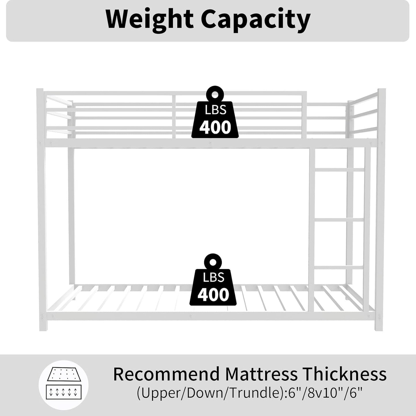 Metal Twin Over Full Bunk Bed, Heavy Duty Bunk Beds with Safety Guardrail and Ladder, Noise Reduction, No Box Spring Needed, Black