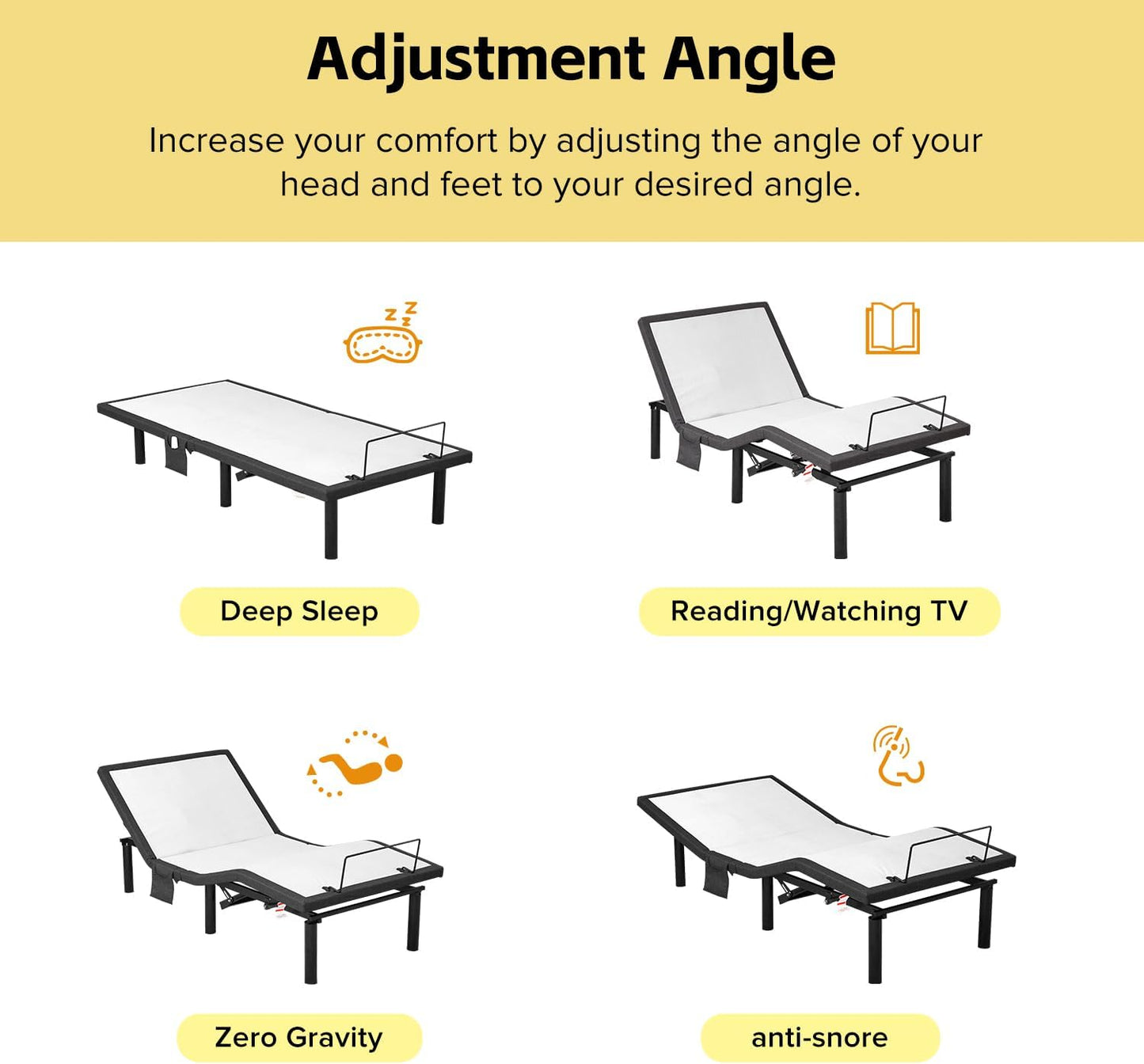 Queen Adjustable Bed Base Frame - Premium Metal, Head & Foot Incline, Wireless Remote, Zero Gravity, Quiet Motor (79" L x 59" W x 12.72" H)