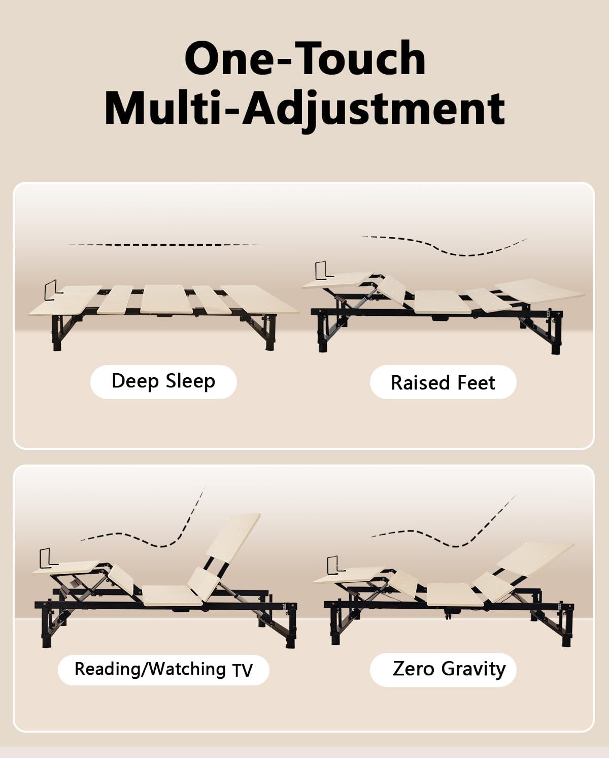 Queen Adjustable Bed Base Frame - Premium Metal, Head & Foot Incline, Wireless Remote, Zero Gravity, Quiet Motor (79" L x 59" W x 12.72" H)