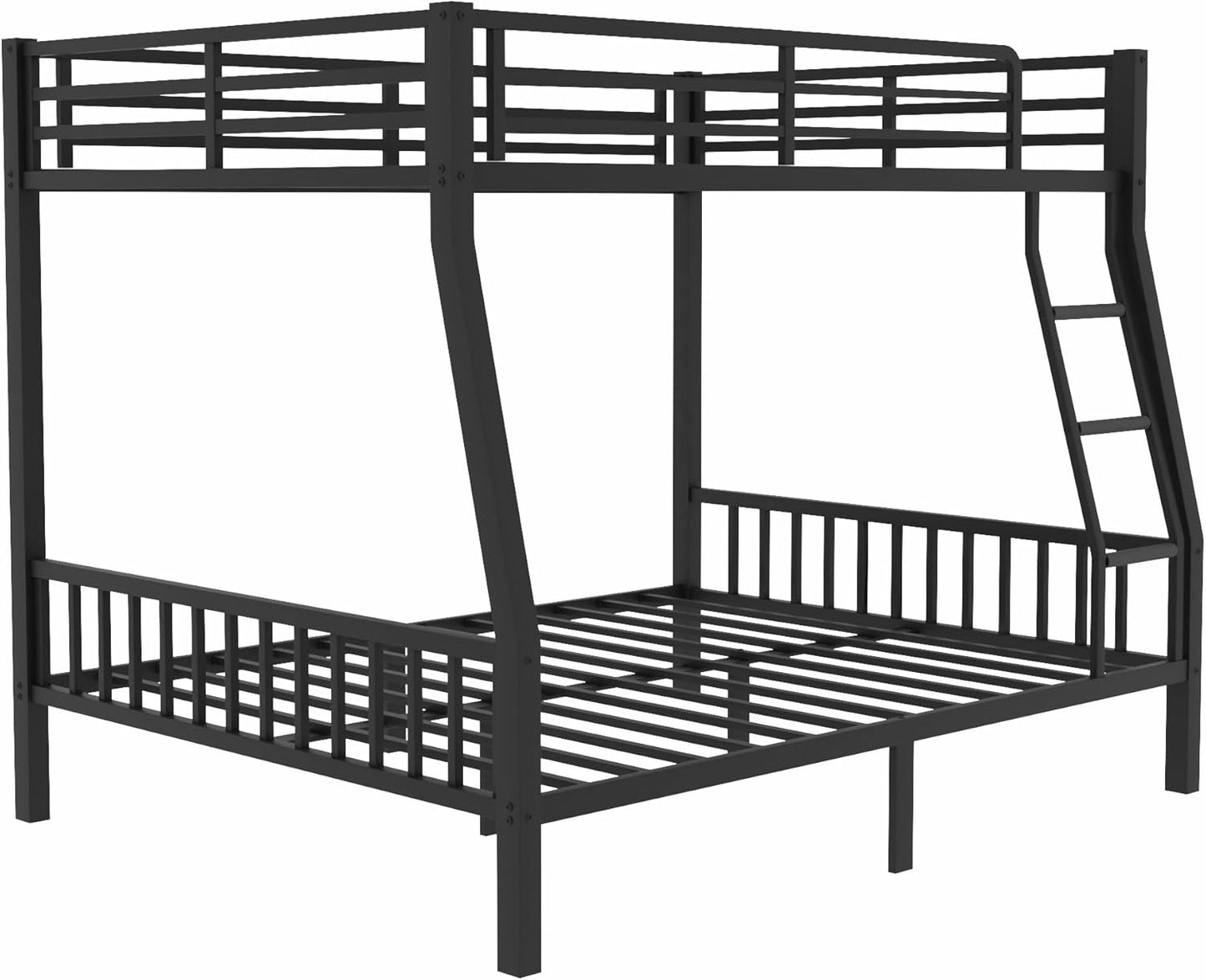 Twin XL Over Queen Metal Bunk Bed with Ladder and Slats Support, Heavy-Duty Metal Bunk Bed Frame with Safety High Guardrails for Adults Teens, Black