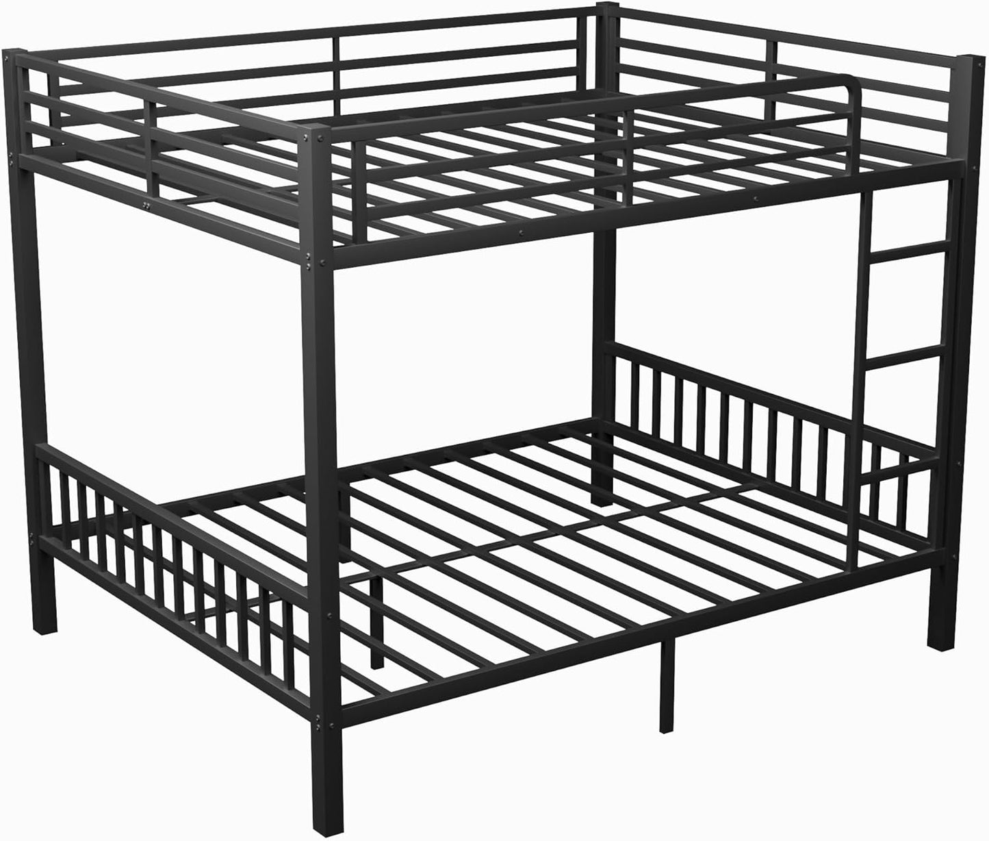 Twin XL Over Queen Metal Bunk Bed with Ladder and Slats Support, Heavy-Duty Metal Bunk Bed Frame with Safety High Guardrails for Adults Teens, Black