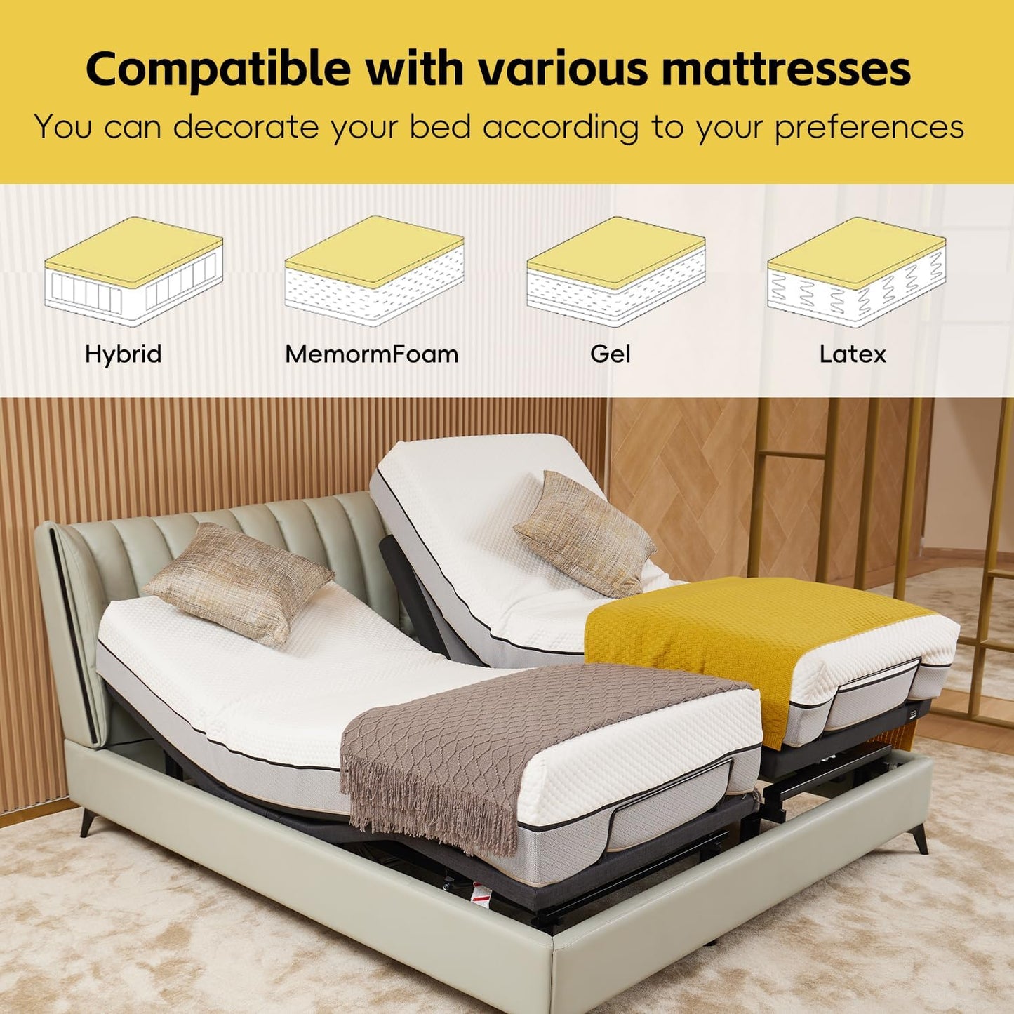 Queen Adjustable Bed Base Frame - Premium Metal, Head & Foot Incline, Wireless Remote, Zero Gravity, Quiet Motor (79" L x 59" W x 12.72" H)