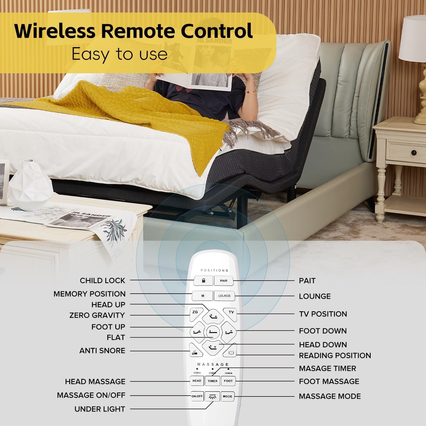 Queen Adjustable Bed Base Frame - Premium Metal, Head & Foot Incline, Wireless Remote, Zero Gravity, Quiet Motor (79" L x 59" W x 12.72" H)