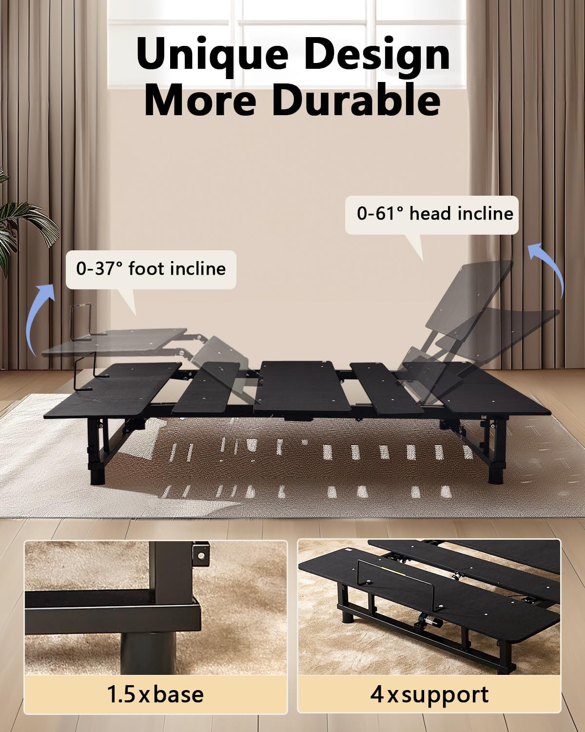 Full Size Adjustable Bed Base Frame - Quiet Motor, Head & Foot Incline, Zero Gravity, Wireless Remote Control, Easy Install (Noise<50db, 750lbs Capacity)