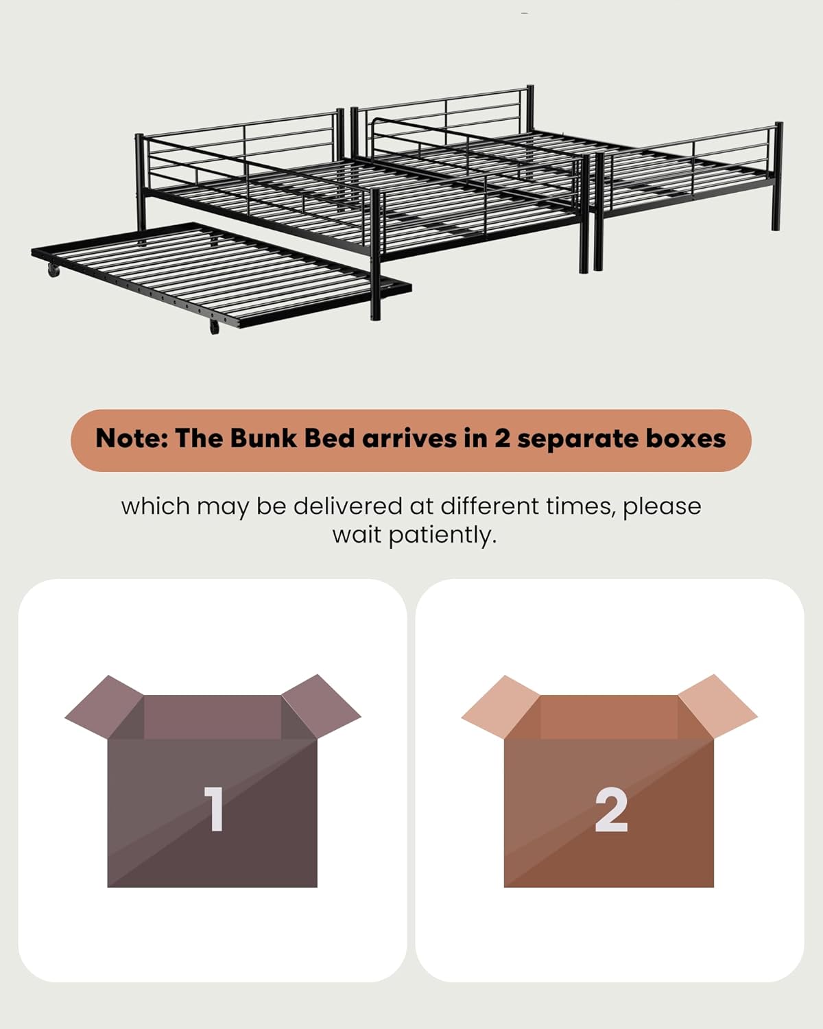 Full XL Over Queen Metal Bunk Bed with Trundle, Sturdy Queen Bed Frame with Full Length Guardrail & Ladder, Convertible to 3 beds, Heavy-Duty Frame Bunk Bed for Kids Teens Adults, White