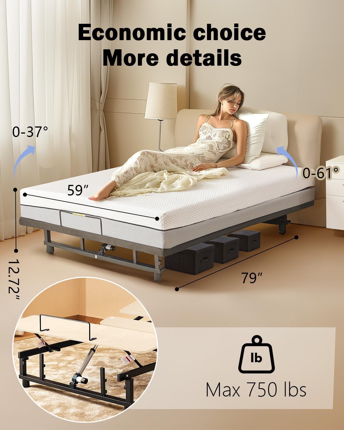 Queen Adjustable Bed Base Frame - Premium Metal, Head & Foot Incline, Wireless Remote, Zero Gravity, Quiet Motor (79" L x 59" W x 12.72" H)