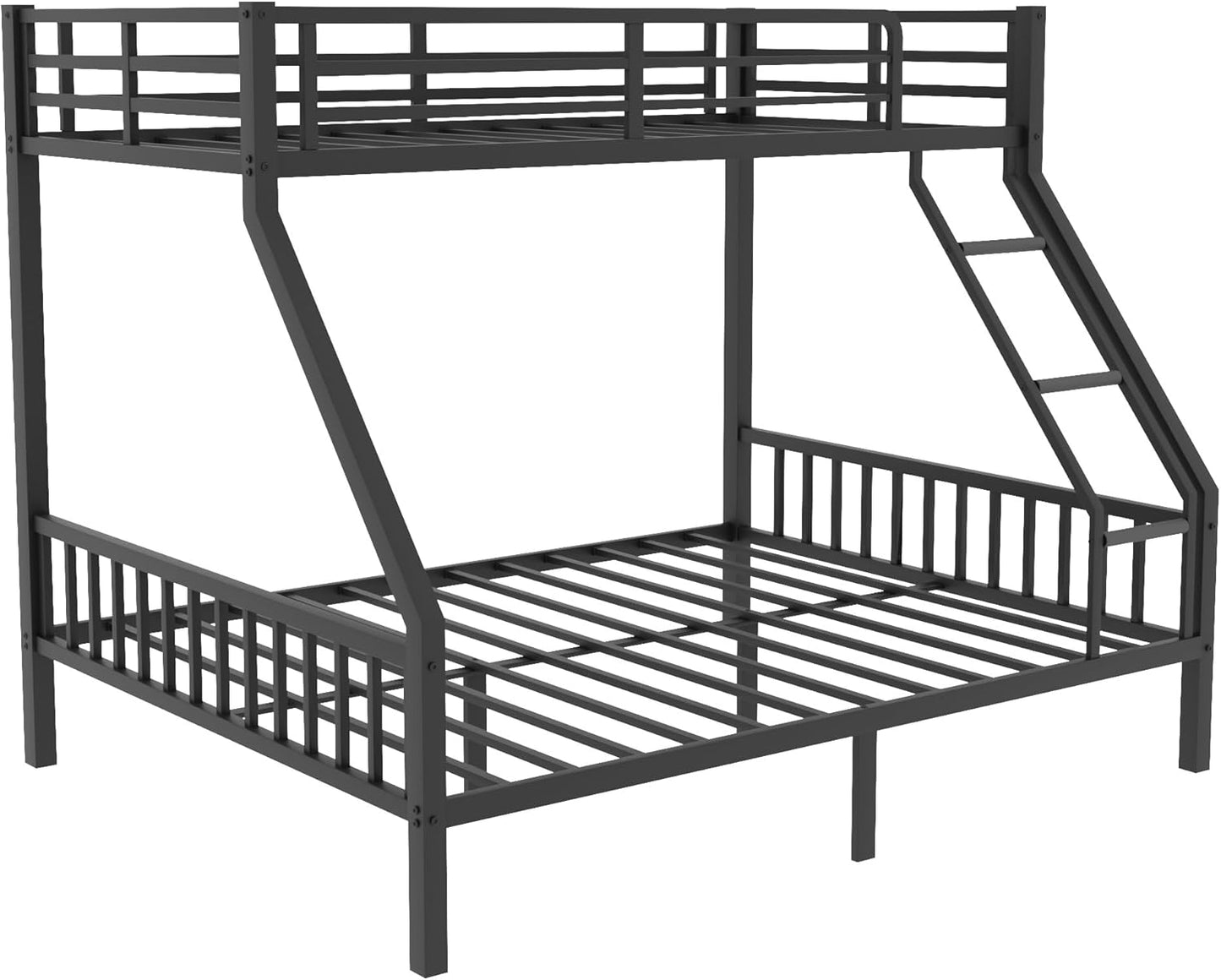 Twin XL Over Queen Metal Bunk Bed with Ladder and Slats Support, Heavy-Duty Metal Bunk Bed Frame with Safety High Guardrails for Adults Teens, Black