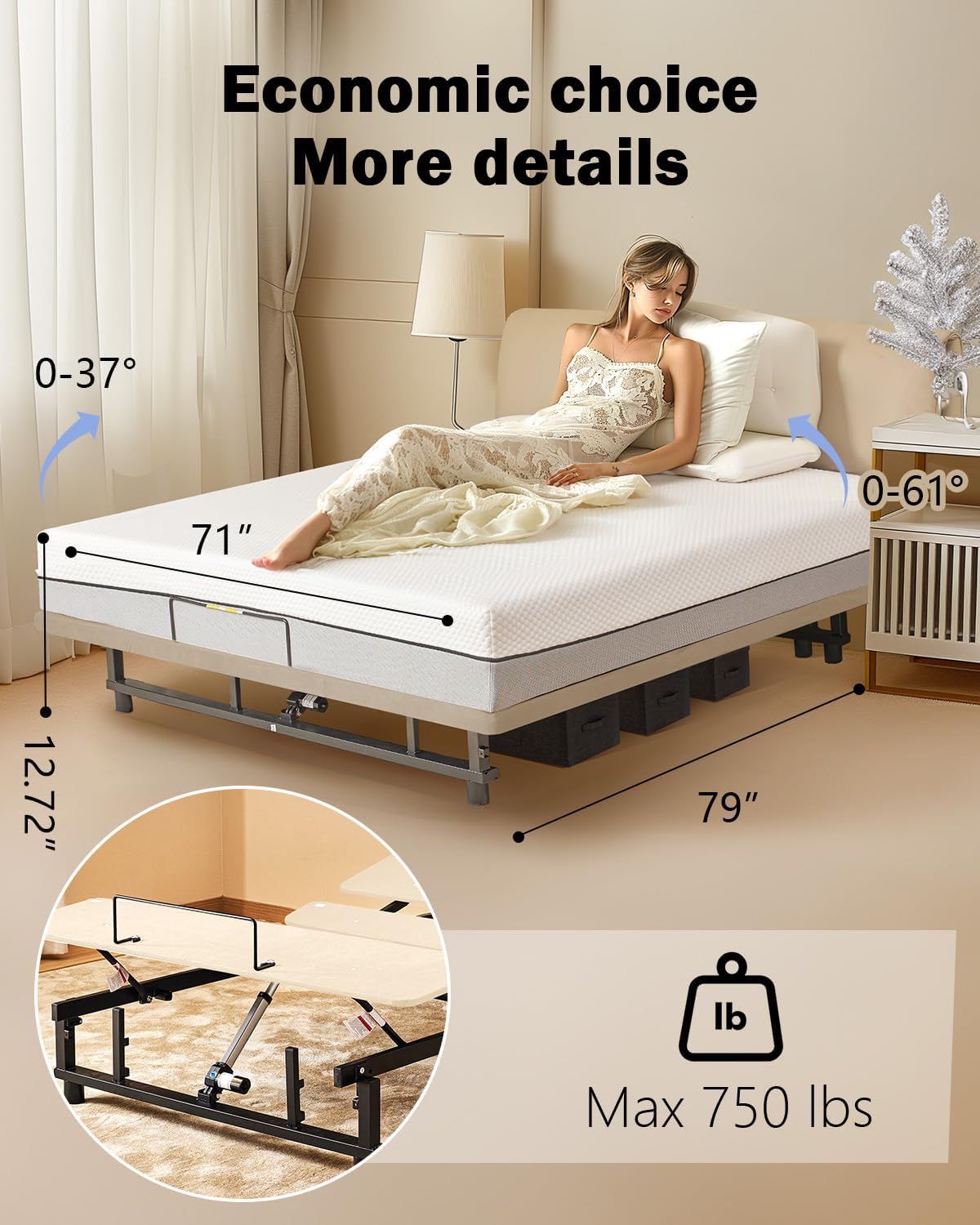 Queen Adjustable Bed Base Frame - Premium Metal, Head & Foot Incline, Wireless Remote, Zero Gravity, Quiet Motor (79" L x 59" W x 12.72" H)