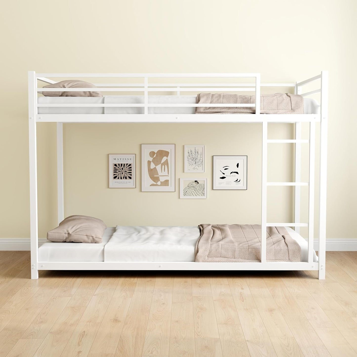 Metal Twin Over Full Bunk Bed, Heavy Duty Bunk Beds with Safety Guardrail and Ladder, Noise Reduction, No Box Spring Needed, Black