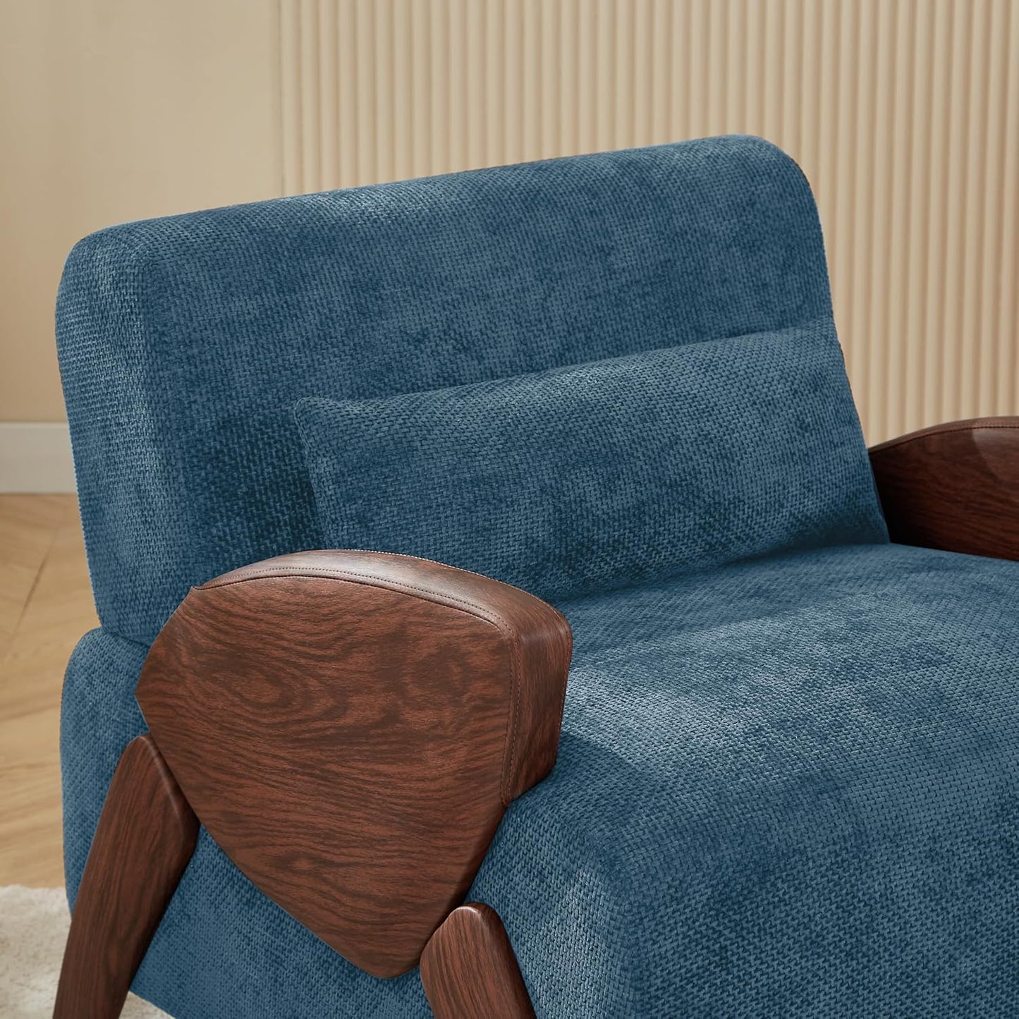 Modern Accent Armchair with Plush Cushioning, Cute Design Reading Chair for Adults, Kids, Ideal Chenille Blue