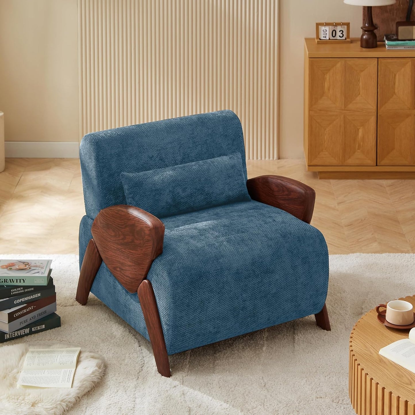 Modern Accent Armchair with Plush Cushioning, Cute Design Reading Chair for Adults, Kids, Ideal Chenille Blue