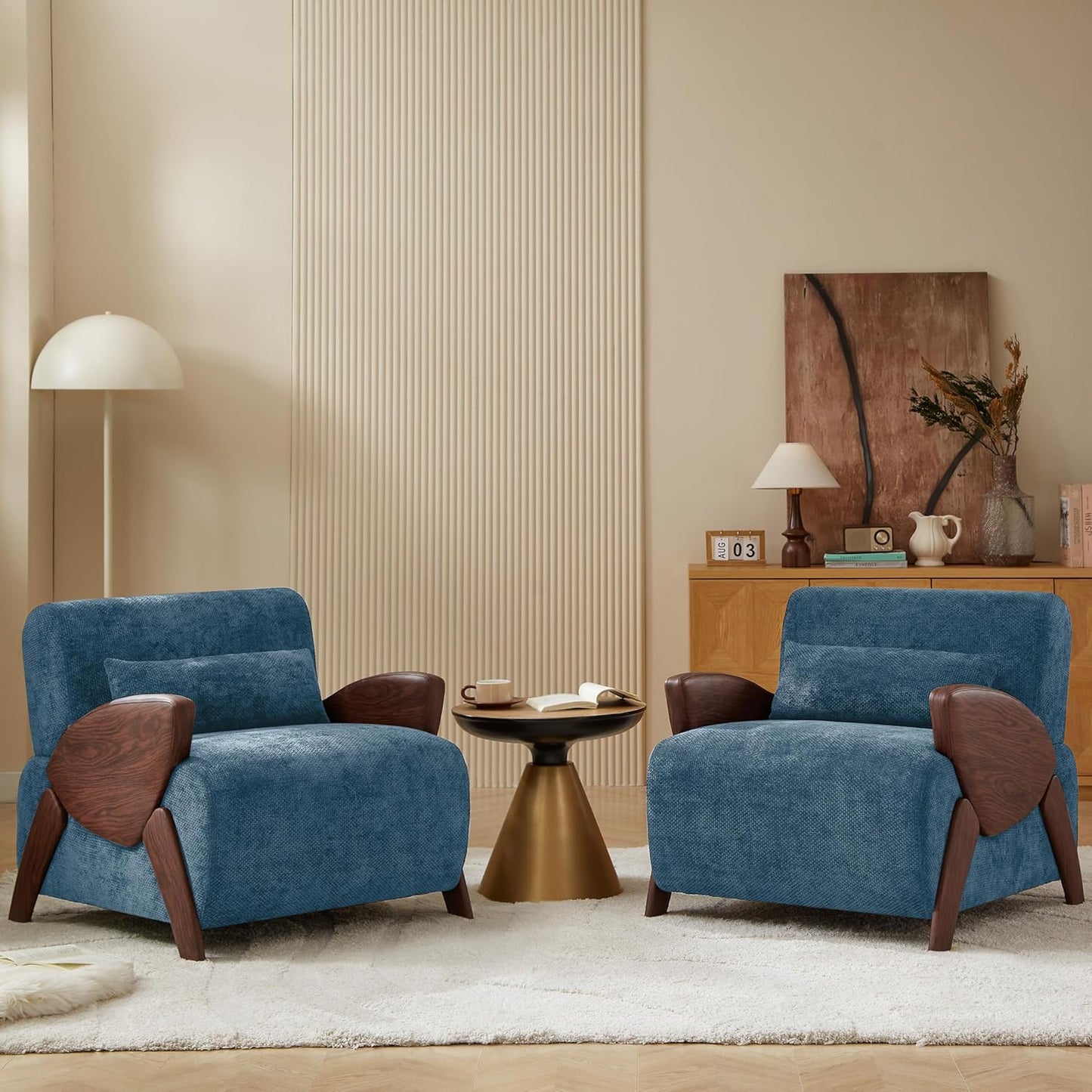Modern Accent Armchair with Plush Cushioning, Cute Design Reading Chair for Adults, Kids, Ideal Chenille Blue
