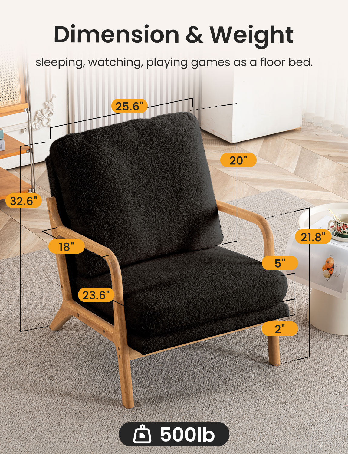 New Cozy Sherpa Accent Chairs for Living Room, 23” Wide Comfy Small Bedroom Reading Chair ,108° Recliner Lounge Arm Chair Mid Century Modern Armchair Compressed, Detachable Cover, Double Cushion