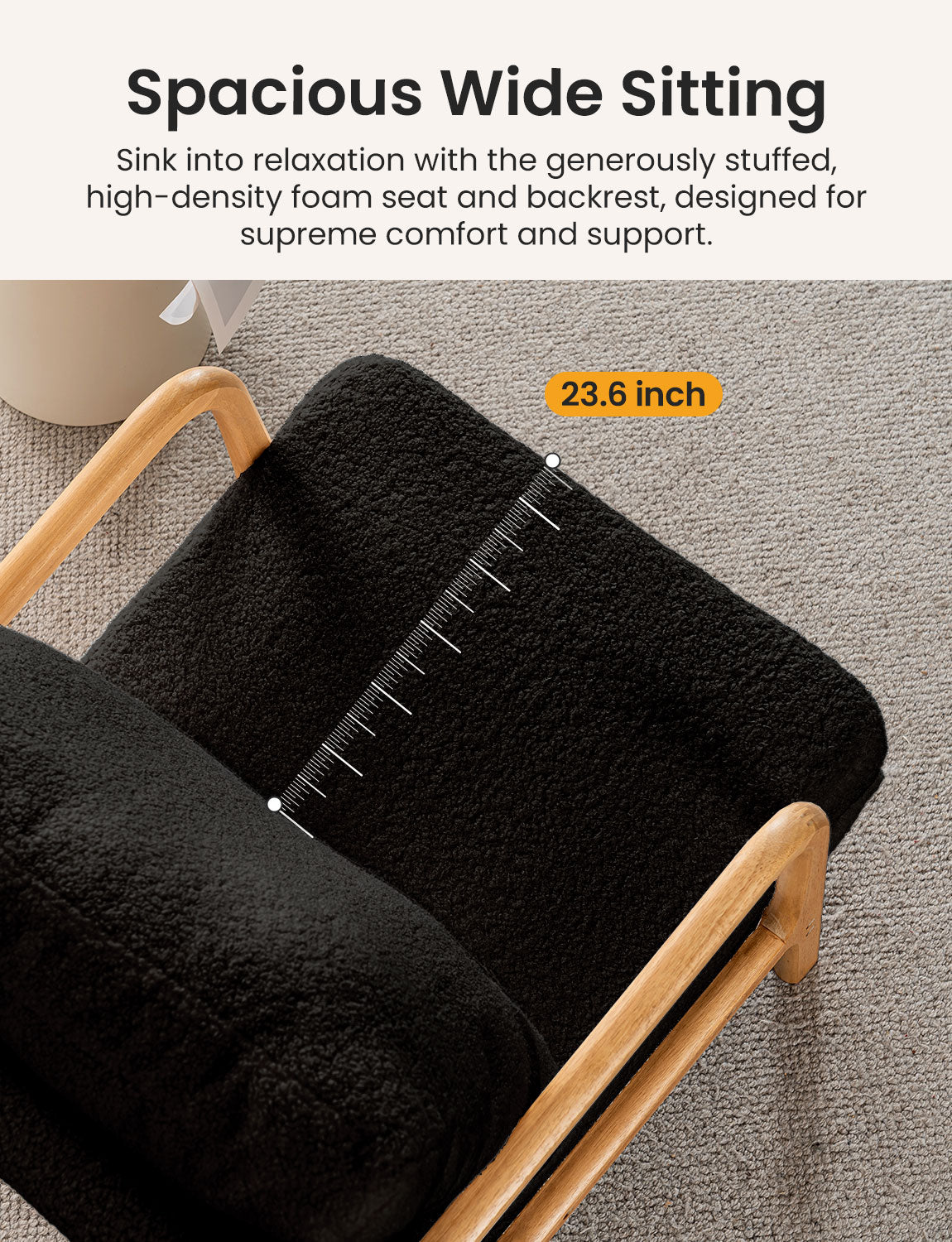 New Cozy Sherpa Accent Chairs for Living Room, 23” Wide Comfy Small Bedroom Reading Chair ,108° Recliner Lounge Arm Chair Mid Century Modern Armchair Compressed, Detachable Cover, Double Cushion