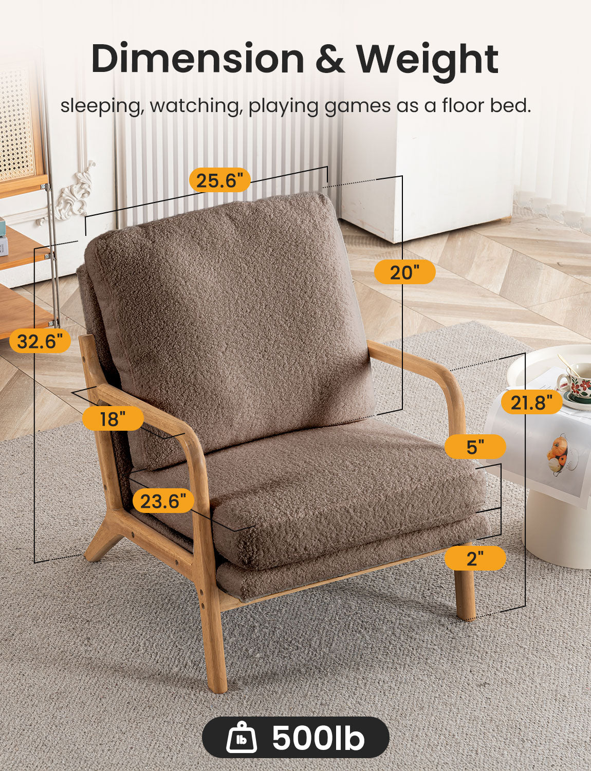 New Cozy Sherpa Accent Chairs for Living Room, 23” Wide Comfy Small Bedroom Reading Chair ,108° Recliner Lounge Arm Chair Mid Century Modern Armchair Compressed, Detachable Cover, Double Cushion (Copy)