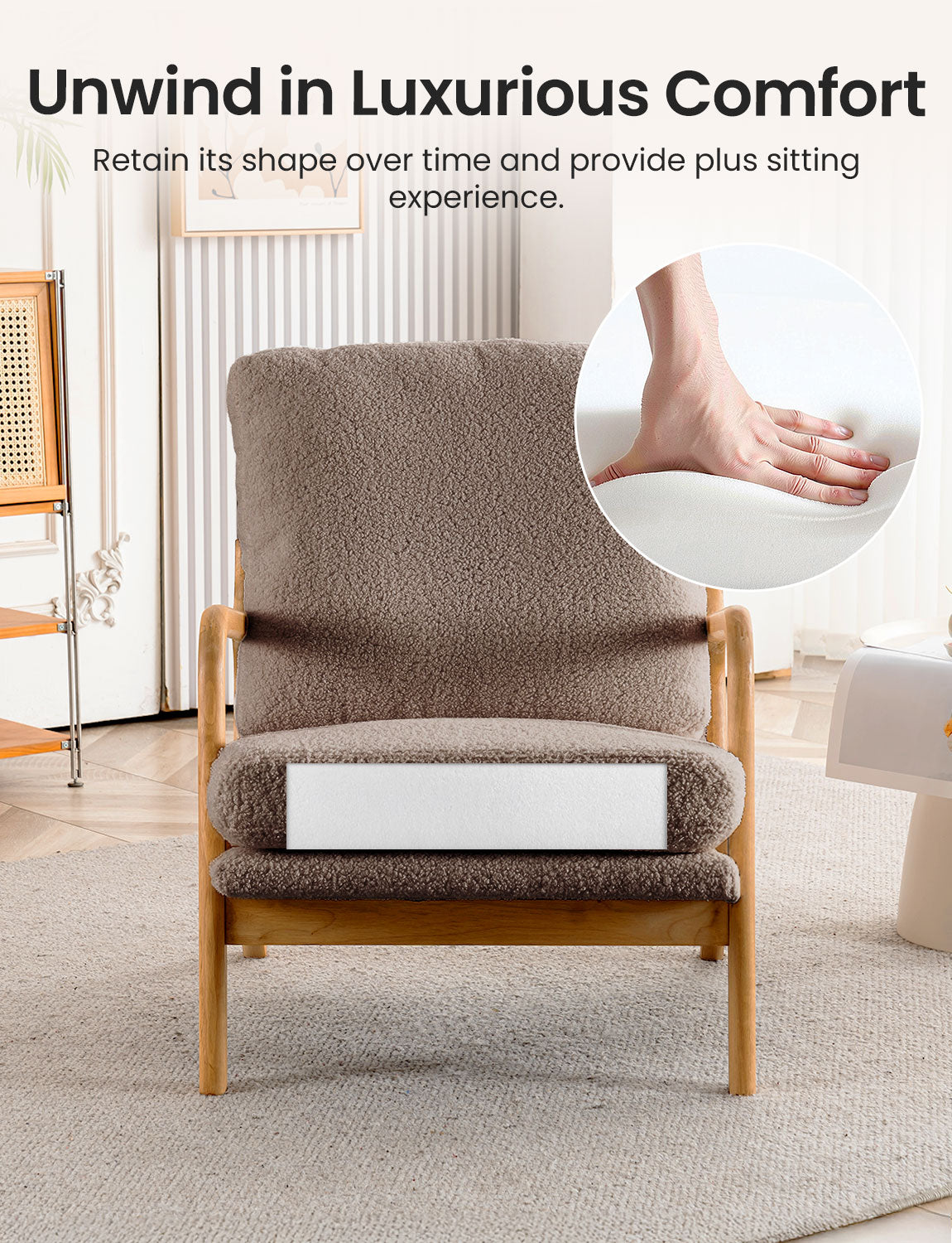New Cozy Sherpa Accent Chairs for Living Room, 23” Wide Comfy Small Bedroom Reading Chair ,108° Recliner Lounge Arm Chair Mid Century Modern Armchair Compressed, Detachable Cover, Double Cushion (Copy)