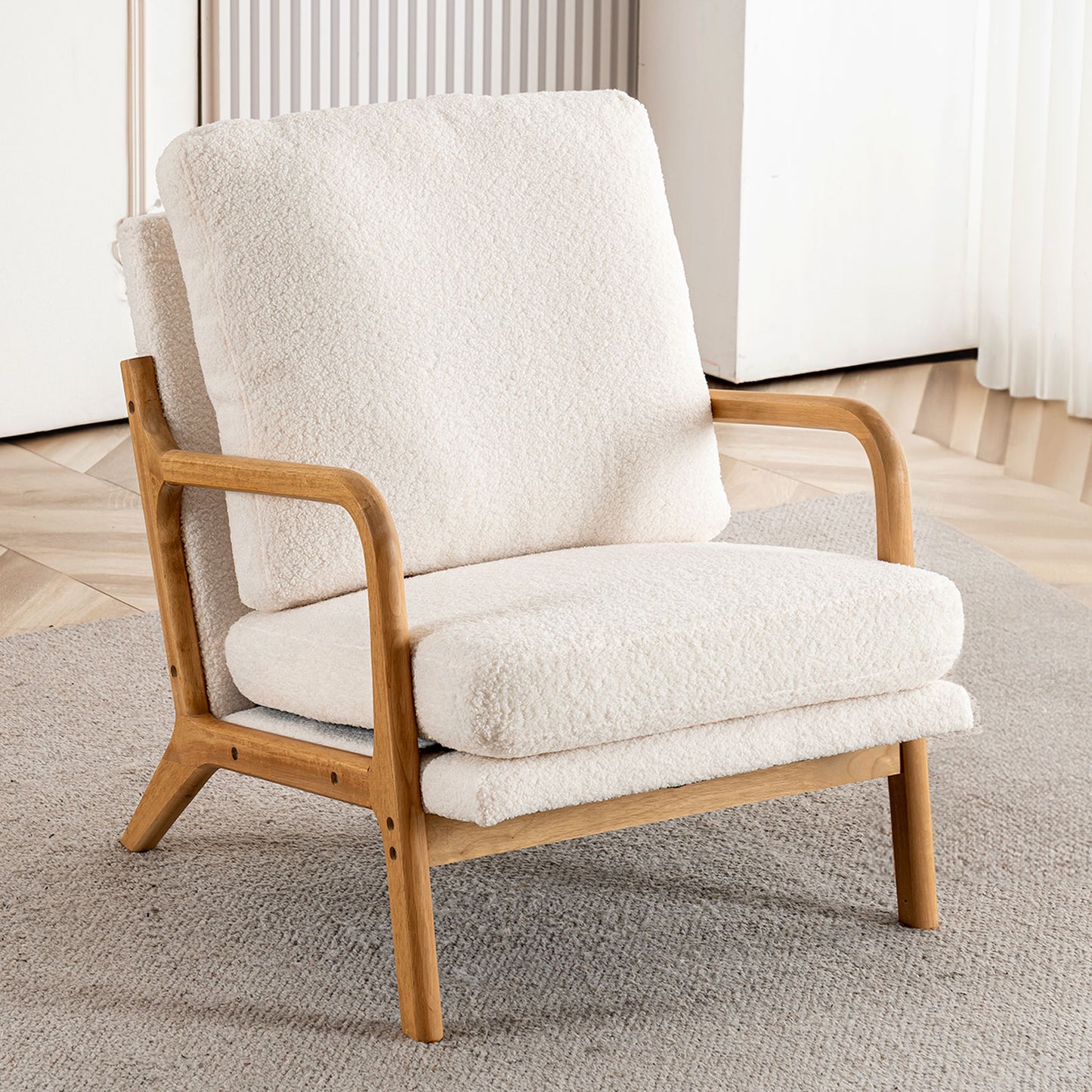 New Cozy Sherpa Accent Chairs for Living Room, 23” Wide Comfy Chair for Bedroom, Small Lounge Reading Chair, 108° Recliner Arm Chair, Mid Century Modern Armchair with Detachable Cover