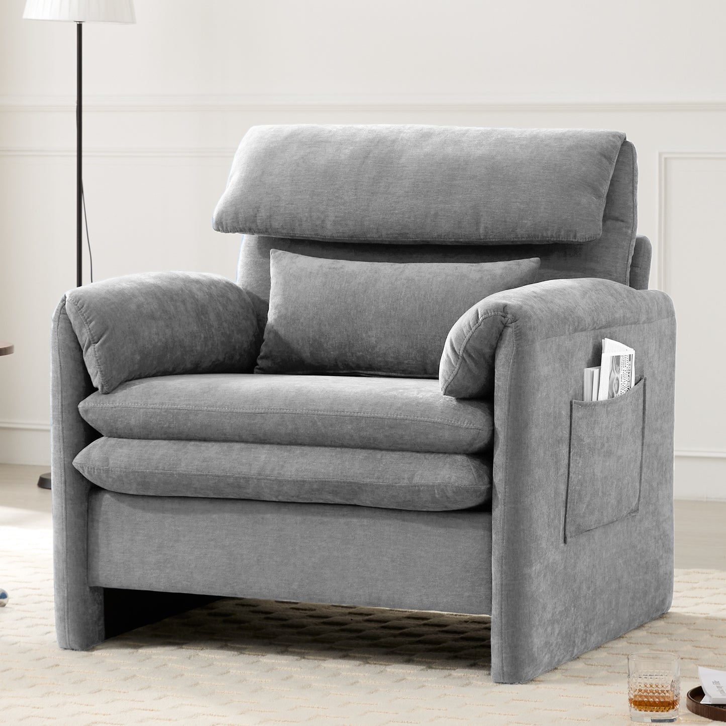 Oversized Single Sofa Chair, 36”W Oversized Accent Chairs, Modern Upholstered Deep Seat Comfy Armchair with Throw Pillow for Living Room Bedroom Office Apartment