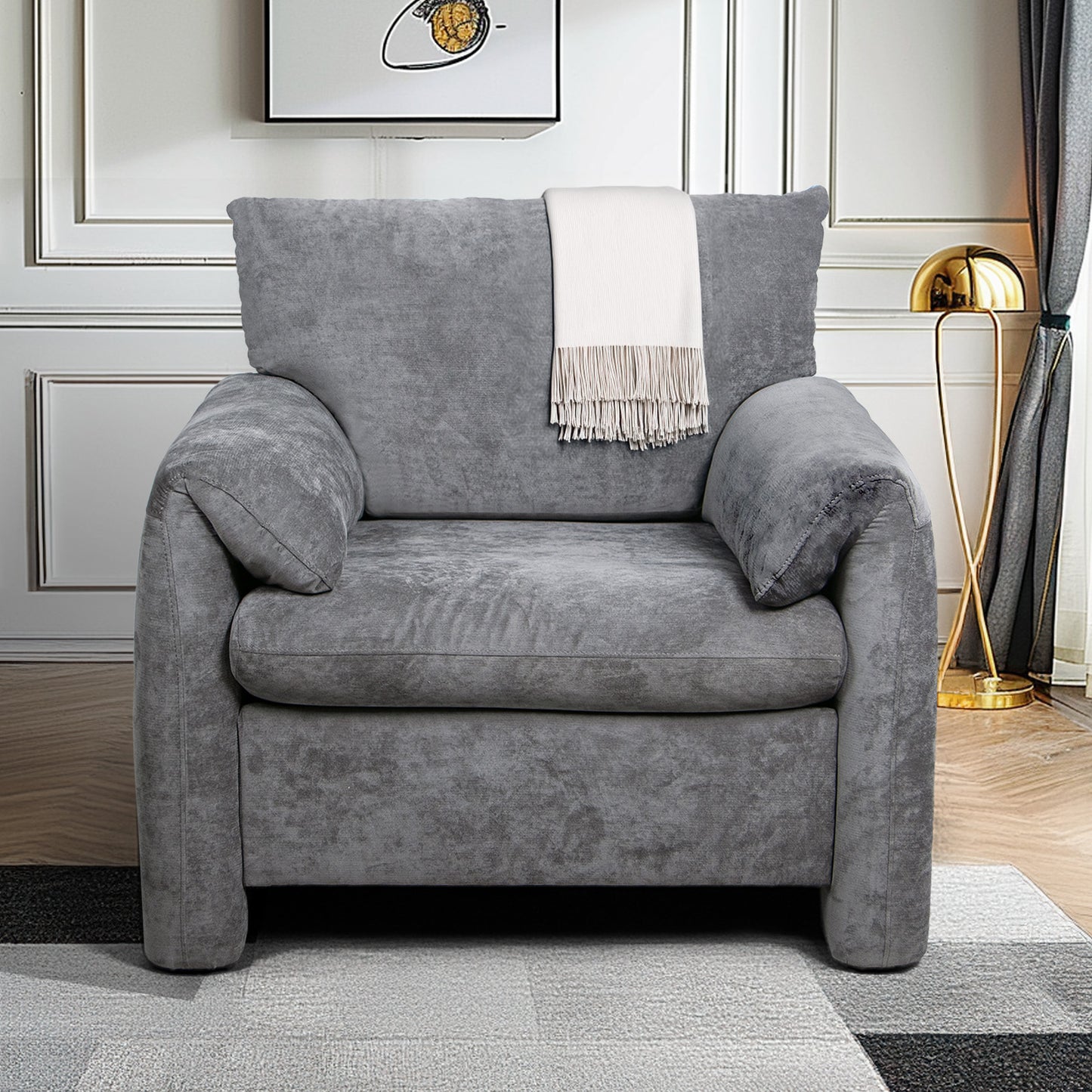 Chenille Oversized Armchair - Modern Accent Chair & Single Sofa Lounge, Comfortable Seating for Living Room & Bedroom