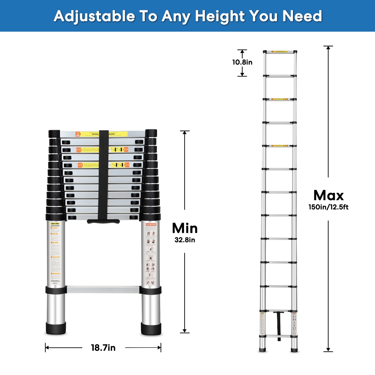 Miscoos 12.5FT Aluminum Telescopic Extension Ladder
