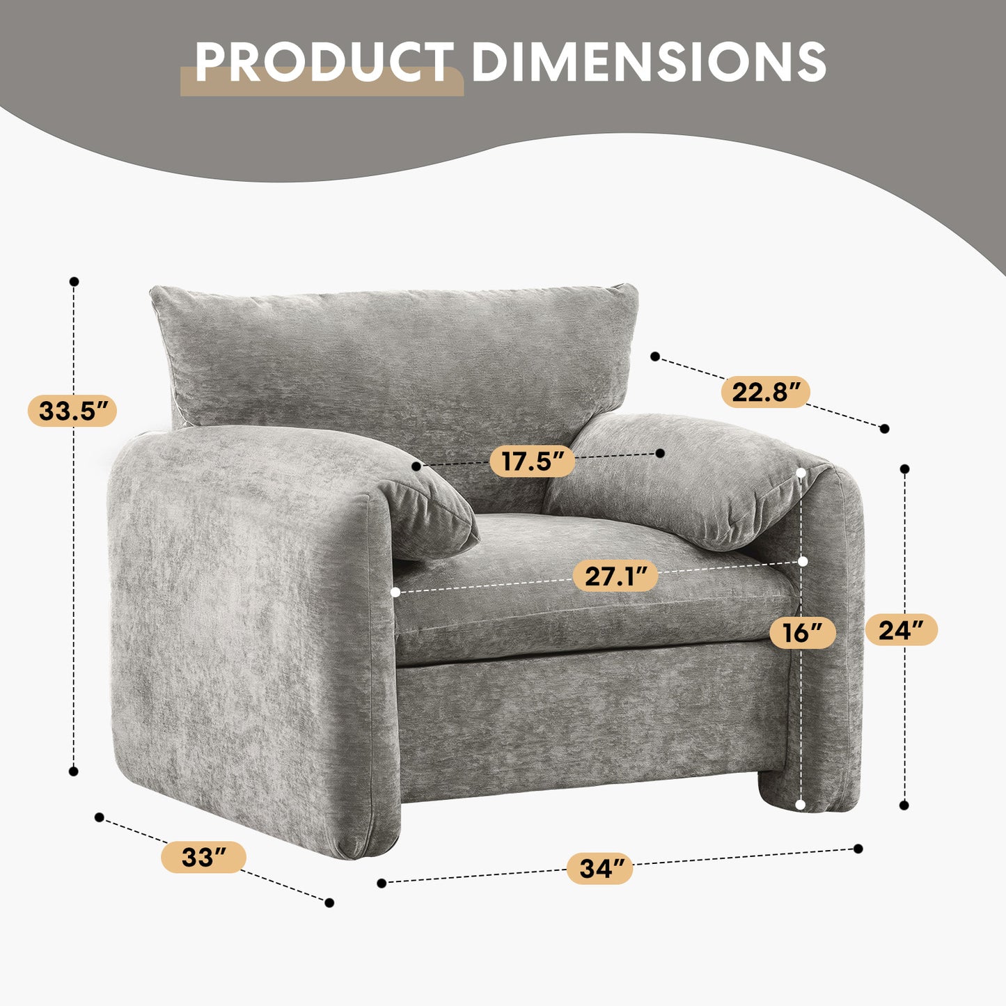 Chenille Oversized Armchair - Modern Accent Chair & Single Sofa Lounge, Comfortable Seating for Living Room & Bedroom