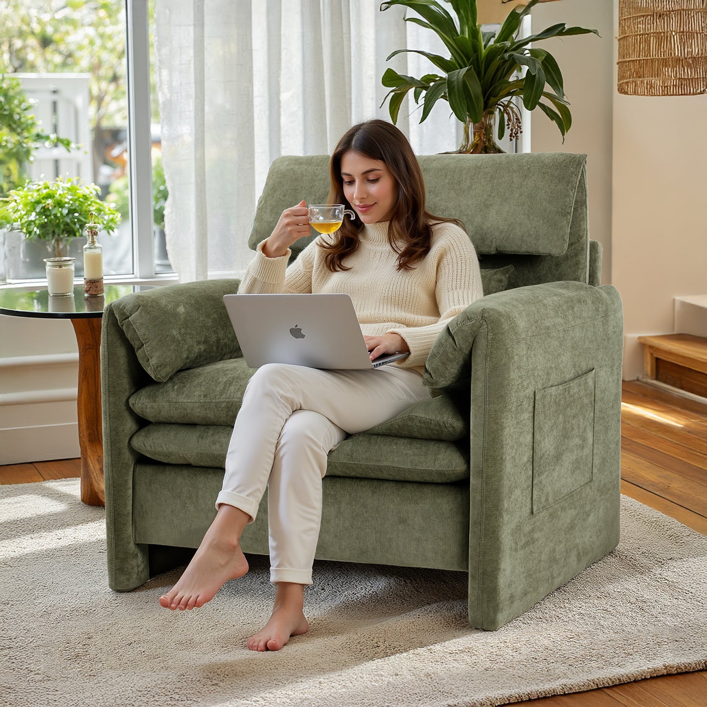 Oversized Single Sofa Chair, 36”W Oversized Accent Chairs, Modern Upholstered Deep Seat Comfy Armchair with Throw Pillow for Living Room Bedroom Office Apartment