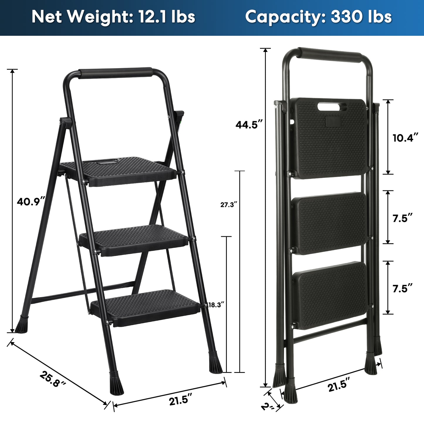 Miscoos Folding Step Stool, 3 Step Ladder