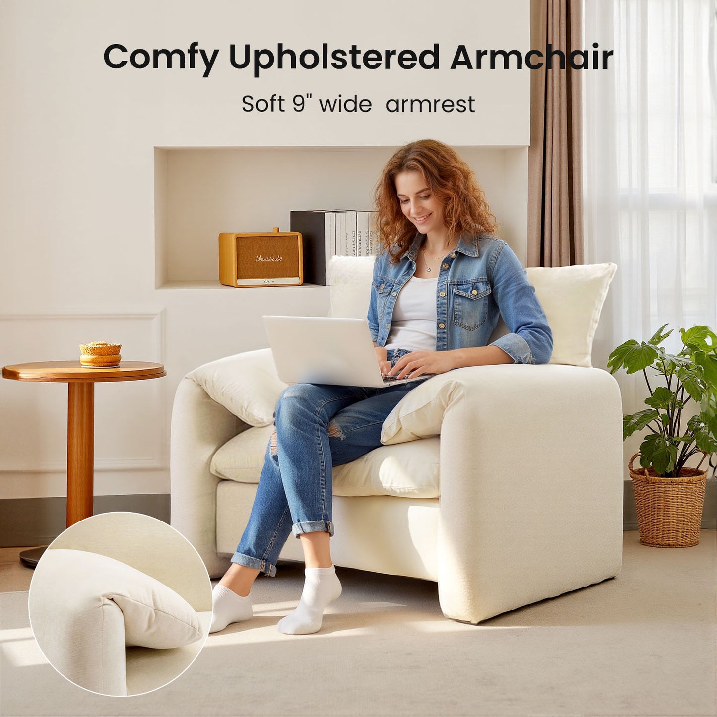 Chenille Oversized Armchair - Modern Accent Chair & Single Sofa Lounge, Comfortable Seating for Living Room & Bedroom