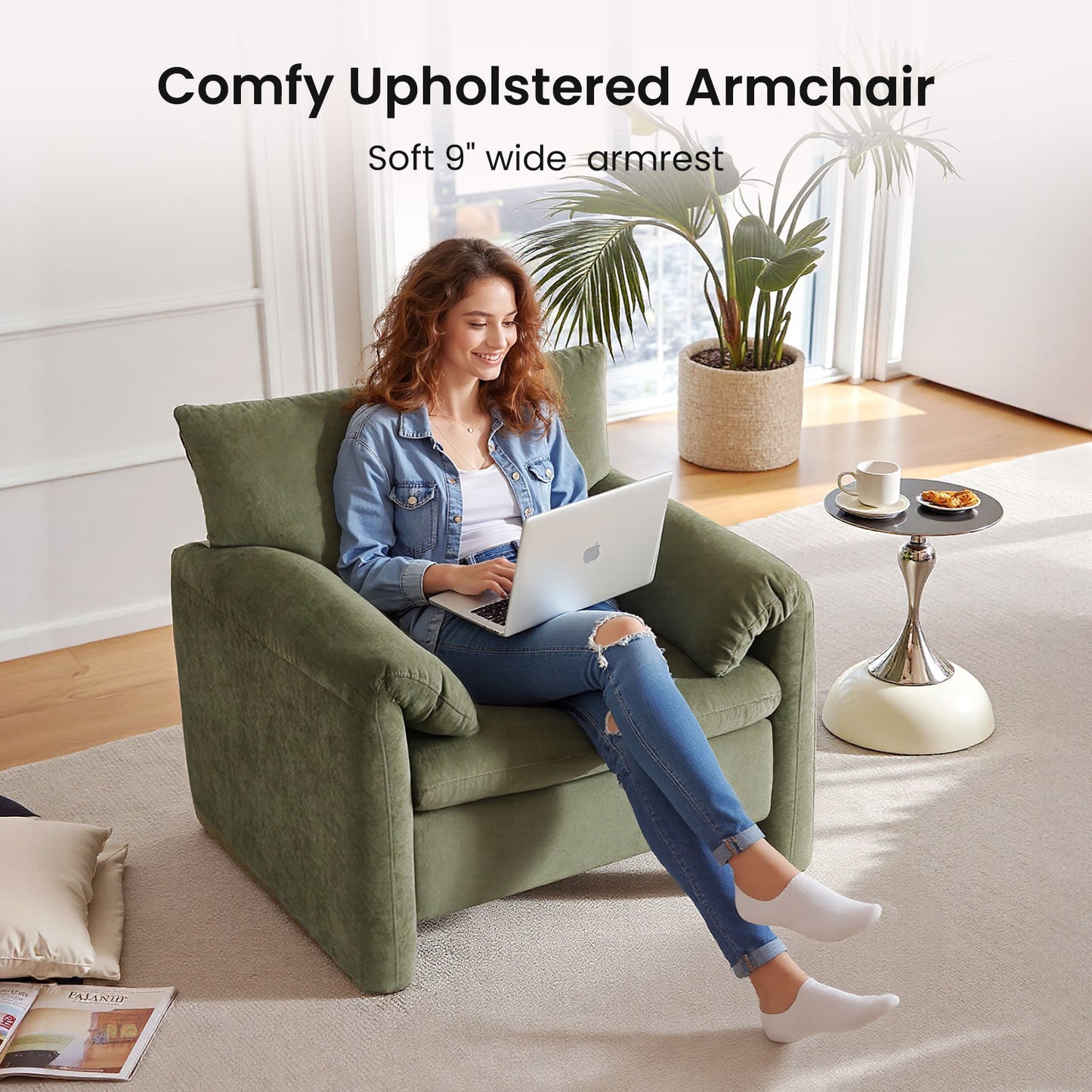 Chenille Oversized Armchair - Modern Accent Chair & Single Sofa Lounge, Comfortable Seating for Living Room & Bedroom