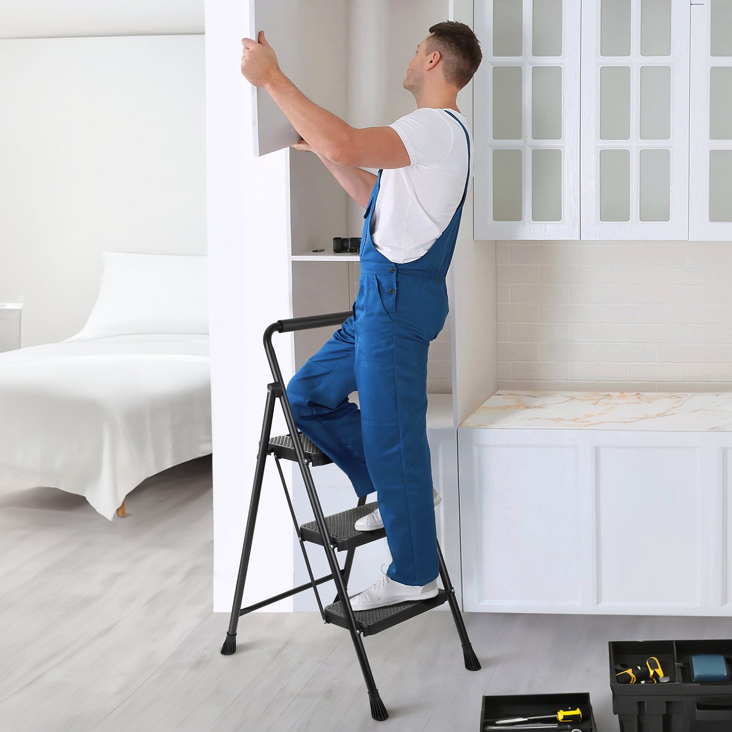 Miscoos Folding Step Stool, 3 Step Ladder