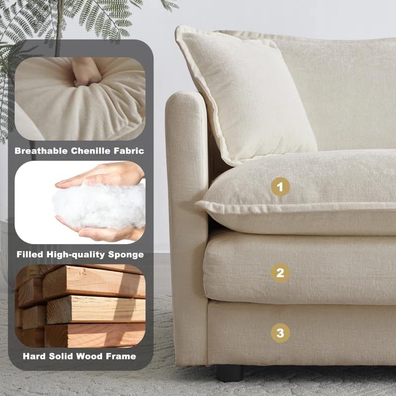 Chenille Single Sofa Chair - 41.4”W Oversized Accent Chair, Modern Upholstered Deep Seat Comfy Armchair with Pillow for Living Room Bedroom Apartment, Ivory Cream