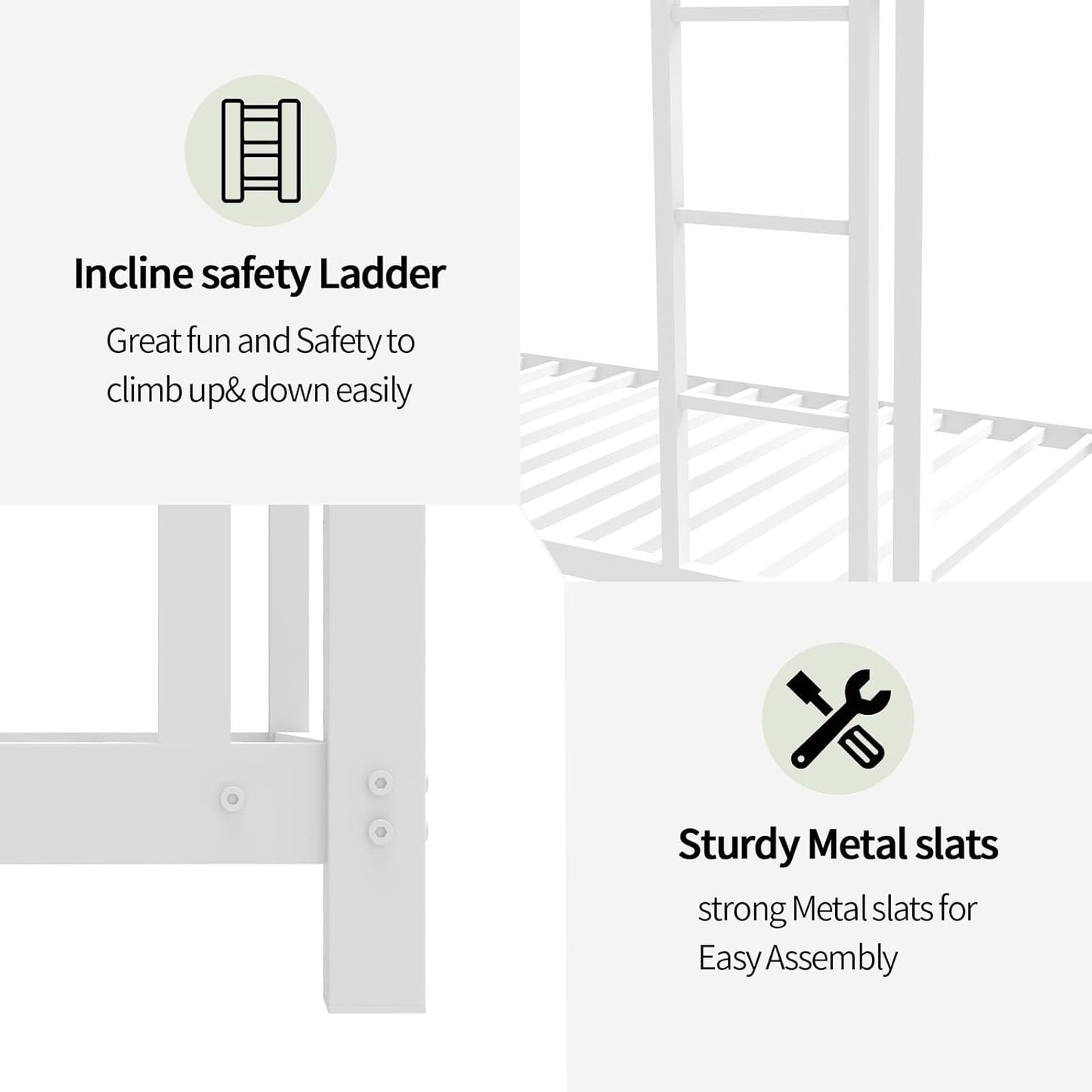 Metal Twin Over Full Bunk Bed, Heavy Duty Bunk Beds with Safety Guardrail and Ladder, Noise Reduction, No Box Spring Needed, Black