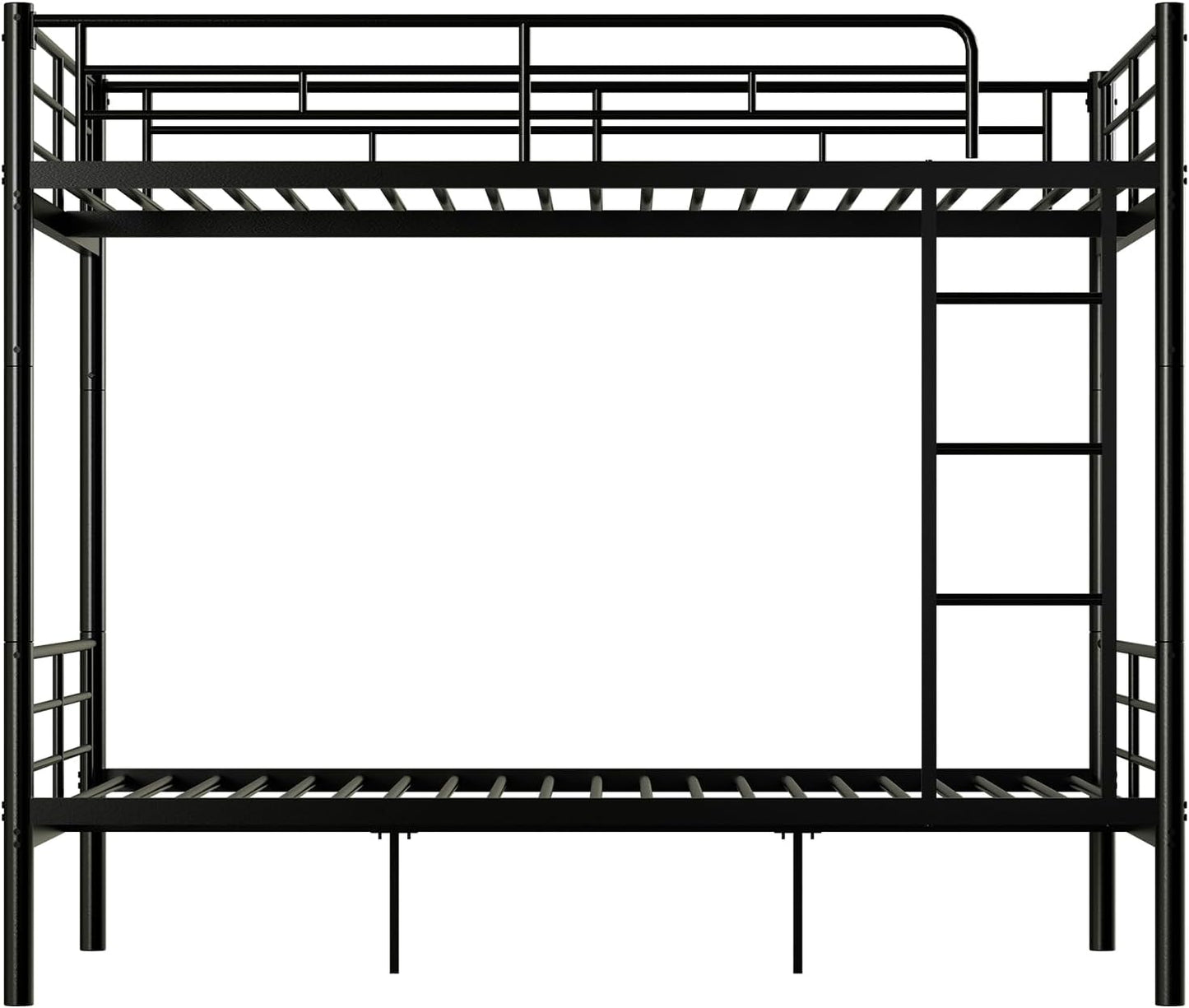 Metal Bunk Bed Twin Over Twin with Ladder and Full-Length Guardrail, Heavy Duty Bed Frame, Convertible Twin Bunk Beds into 2 Individual for Kids Teen Adults, Black