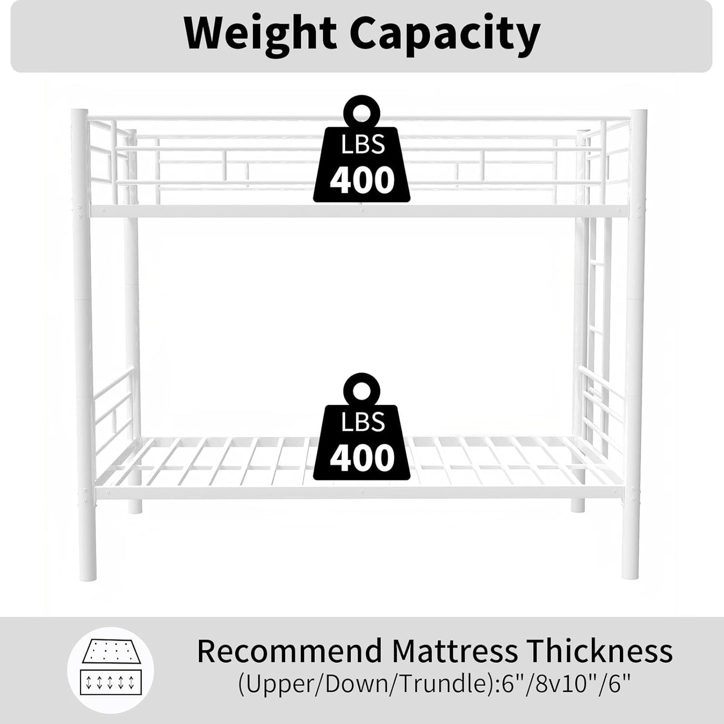 Metal Twin Over Full Bunk Bed, Heavy Duty Bunk Beds with Safety Guardrail and Ladder, Noise Reduction, No Box Spring Needed, Black