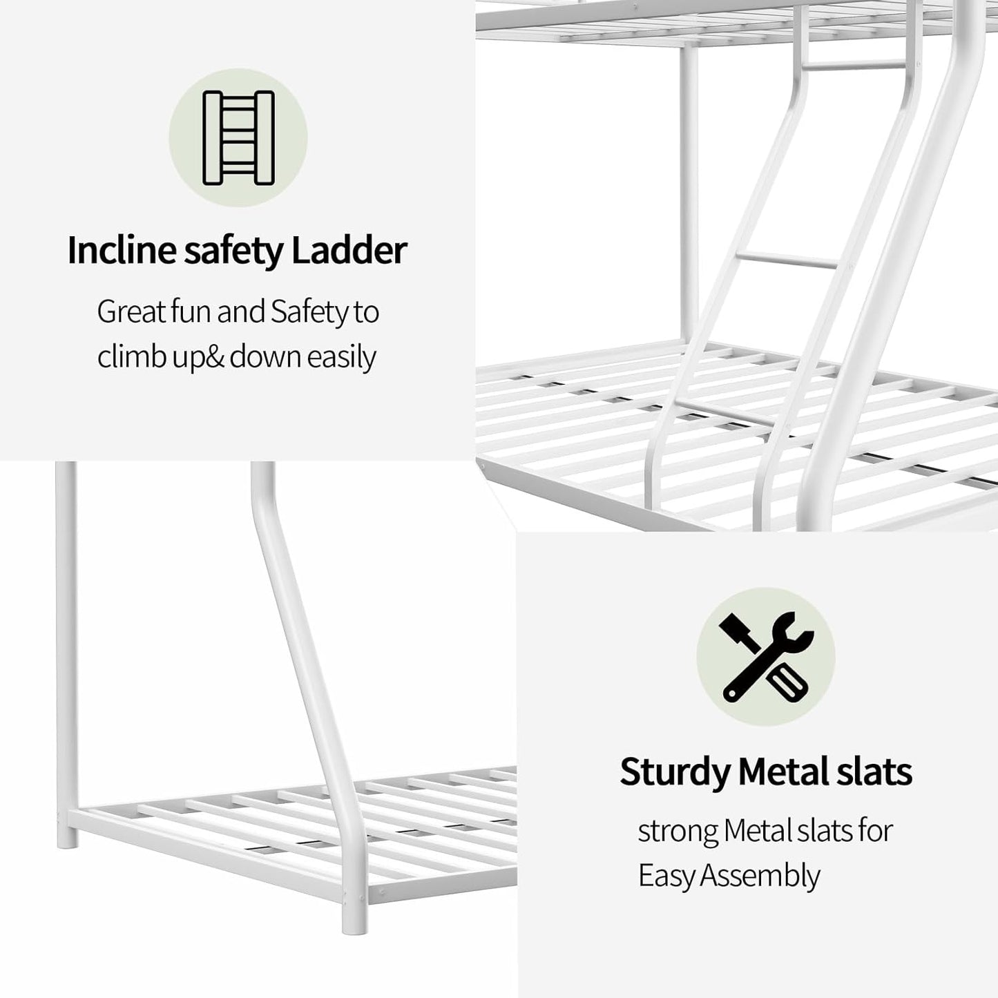 Metal Twin Over Full Bunk Bed, Heavy Duty Bunk Beds with Safety Guardrail and Ladder, Noise Reduction, No Box Spring Needed, Black
