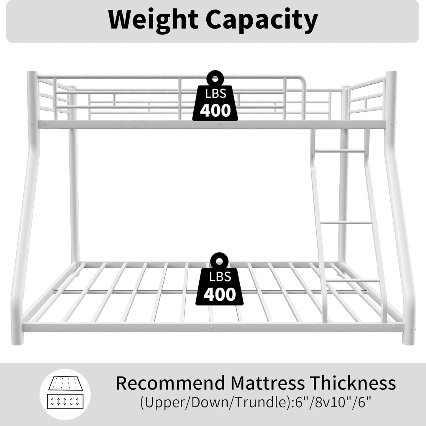 Metal Twin Over Full Bunk Bed, Heavy Duty Bunk Beds with Safety Guardrail and Ladder, Noise Reduction, No Box Spring Needed, Black