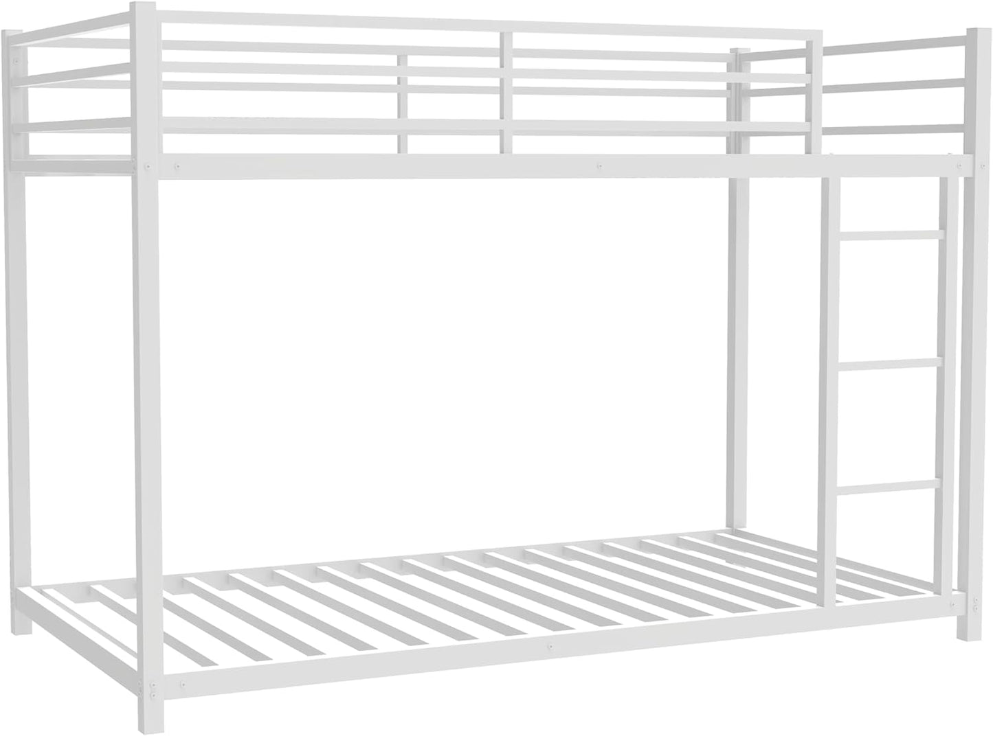 Metal Twin Over Full Bunk Bed, Heavy Duty Bunk Beds with Safety Guardrail and Ladder, Noise Reduction, No Box Spring Needed, Black