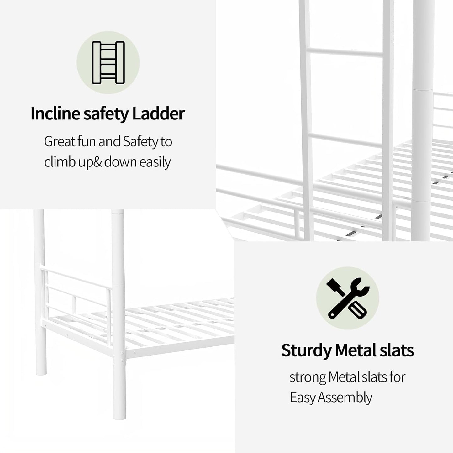 Metal Twin Over Full Bunk Bed, Heavy Duty Bunk Beds with Safety Guardrail and Ladder, Noise Reduction, No Box Spring Needed, Black