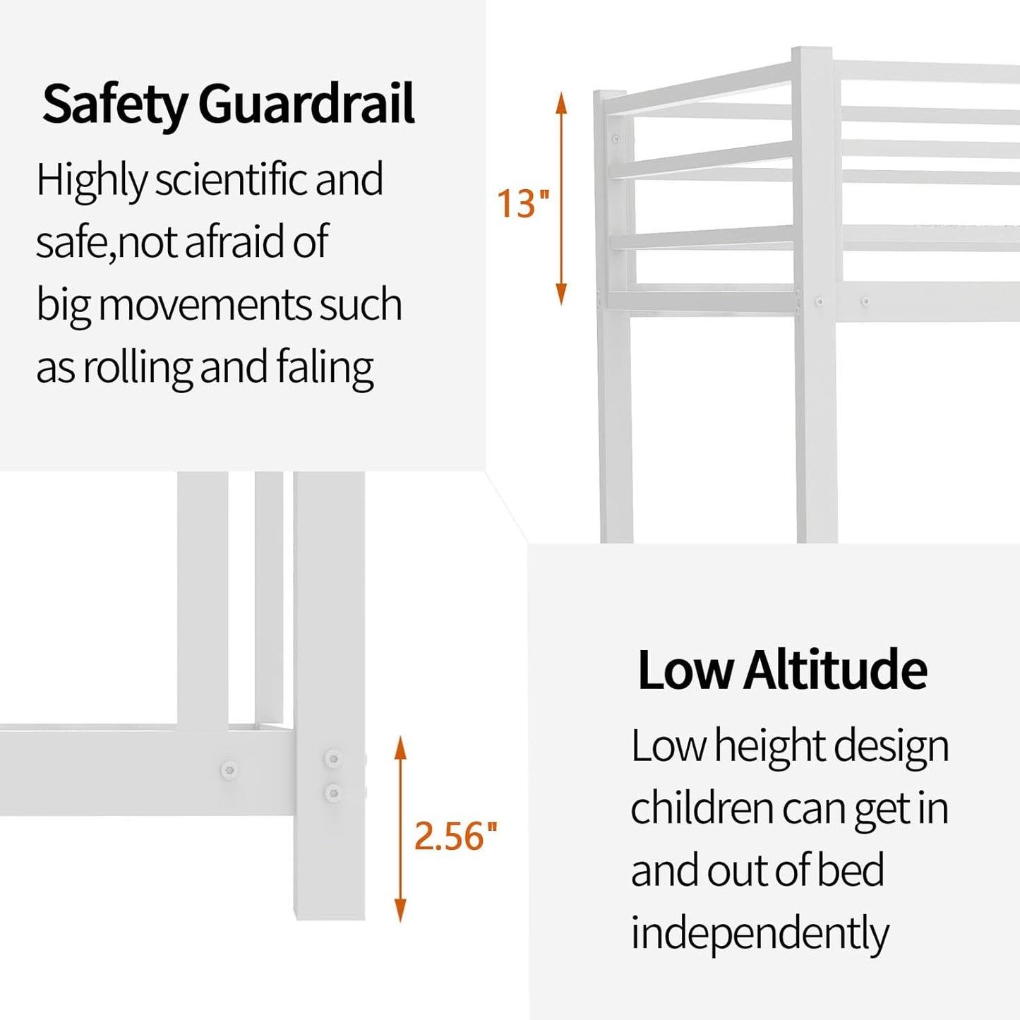 Metal Twin Over Full Bunk Bed, Heavy Duty Bunk Beds with Safety Guardrail and Ladder, Noise Reduction, No Box Spring Needed, Black