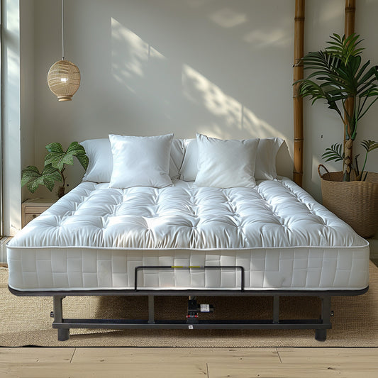 Miscoos King Size Adjustable Bed Base Frame - Quiet Motor, Head & Foot Incline, Zero Gravity, Wireless Remote, Universal Compatibility (79" L x 71" W x 12.72" H)