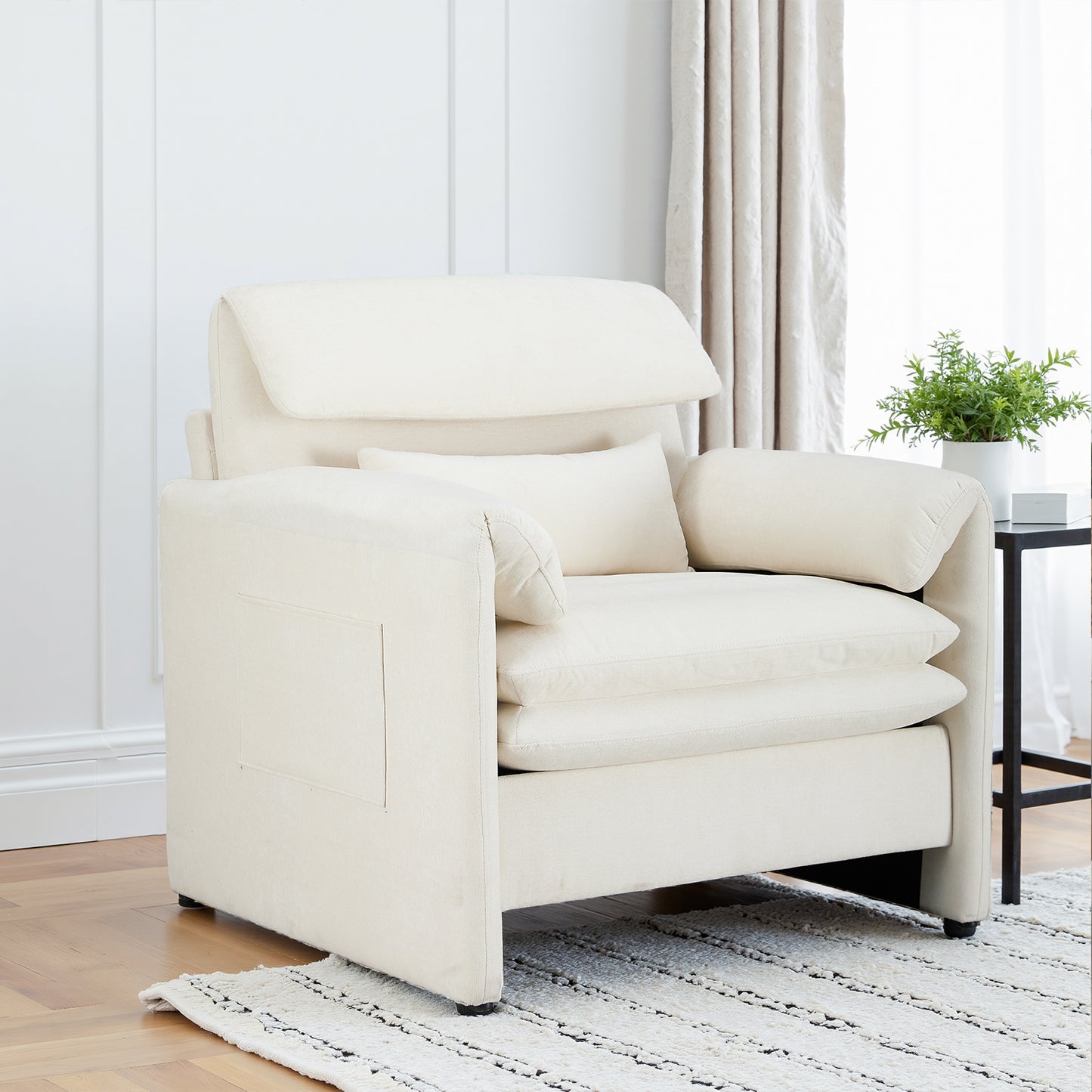 Oversized Single Sofa Chair, 36”W Oversized Accent Chairs, Modern Upholstered Deep Seat Comfy Armchair with Throw Pillow for Living Room Bedroom Office Apartment