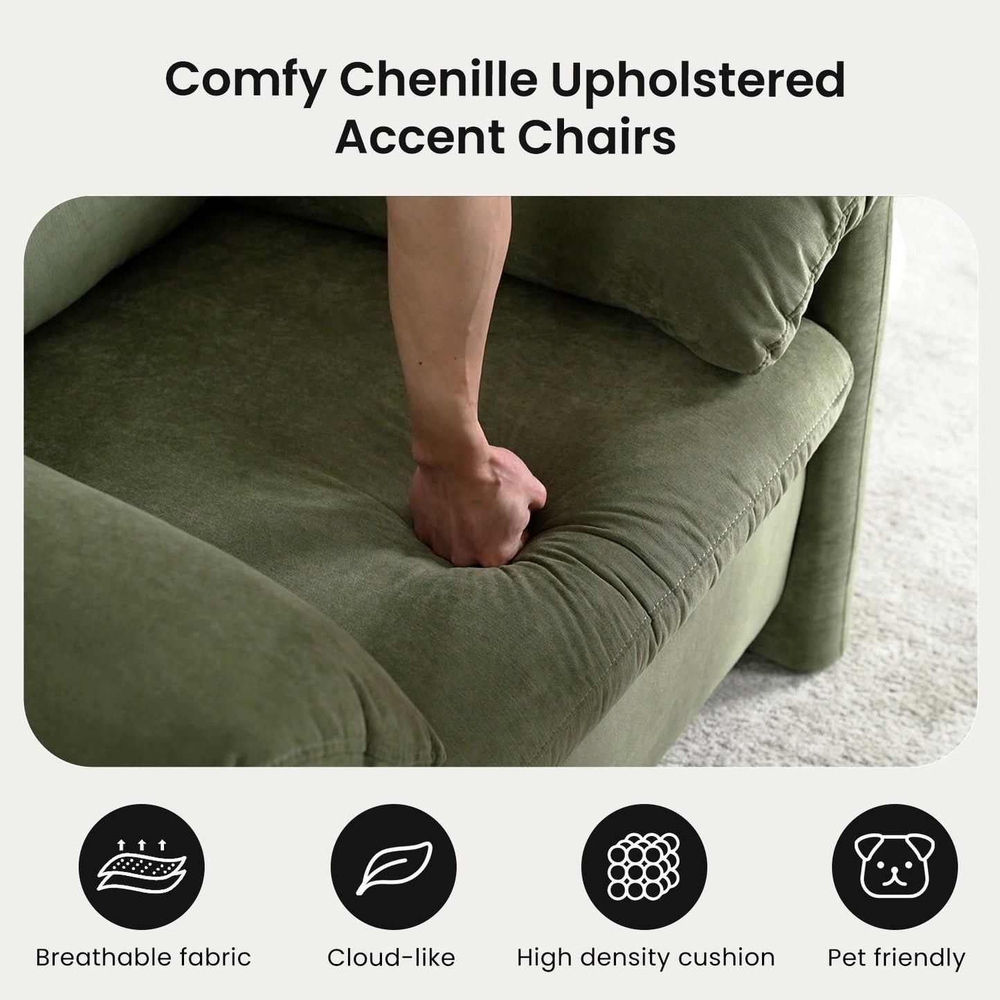 Chenille Oversized Armchair - Modern Accent Chair & Single Sofa Lounge, Comfortable Seating for Living Room & Bedroom