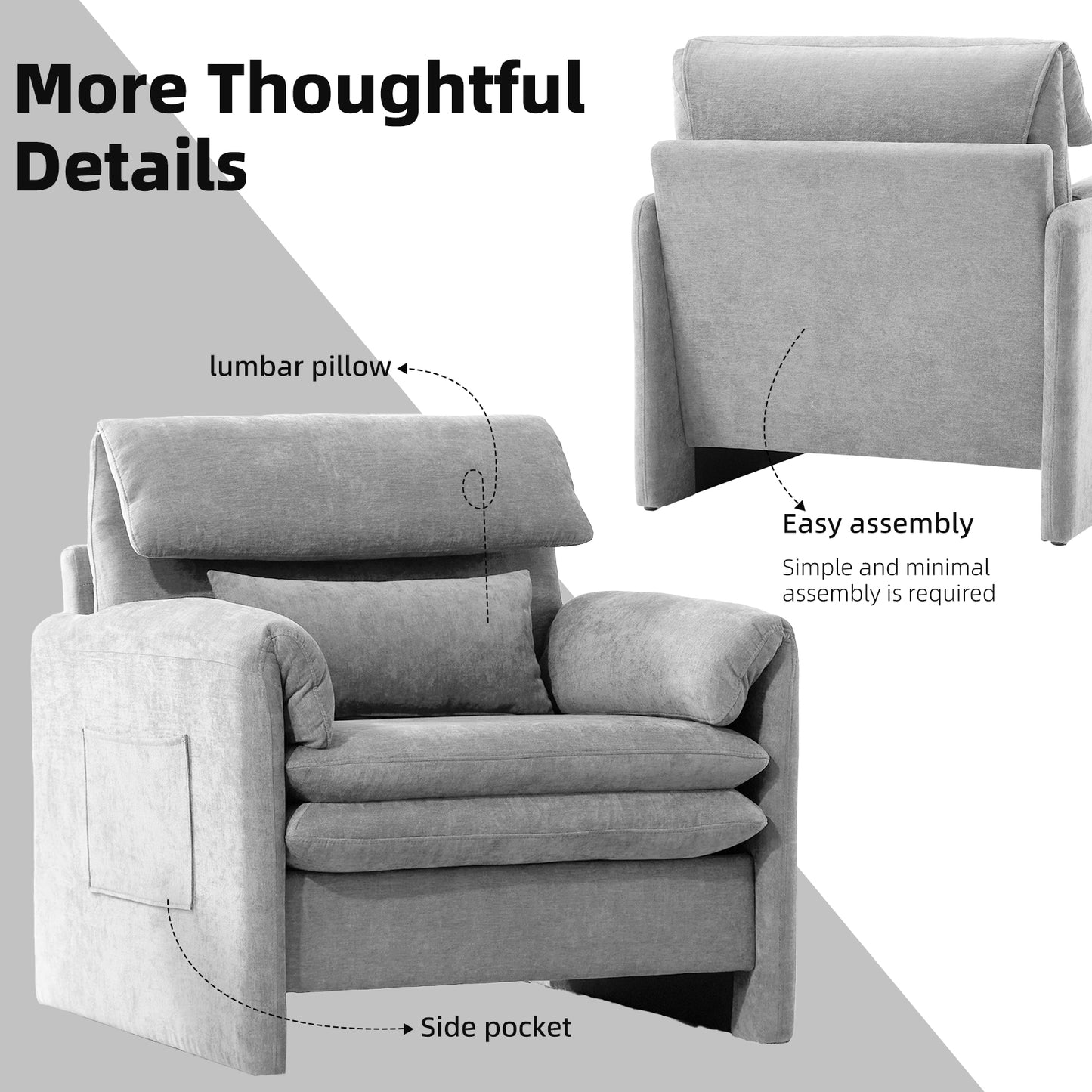 Oversized Single Sofa Chair, 36”W Oversized Accent Chairs, Modern Upholstered Deep Seat Comfy Armchair with Throw Pillow for Living Room Bedroom Office Apartment