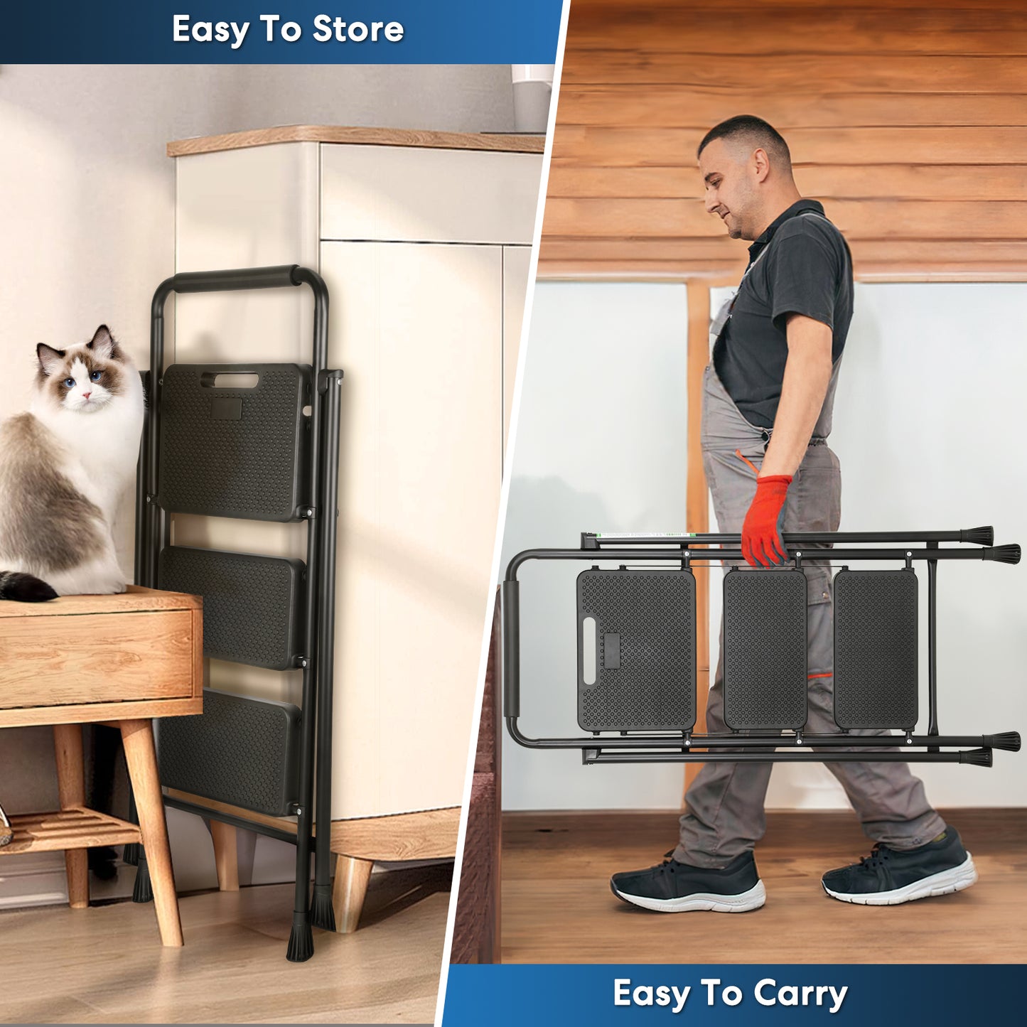 Miscoos Folding Step Stool, 3 Step Ladder
