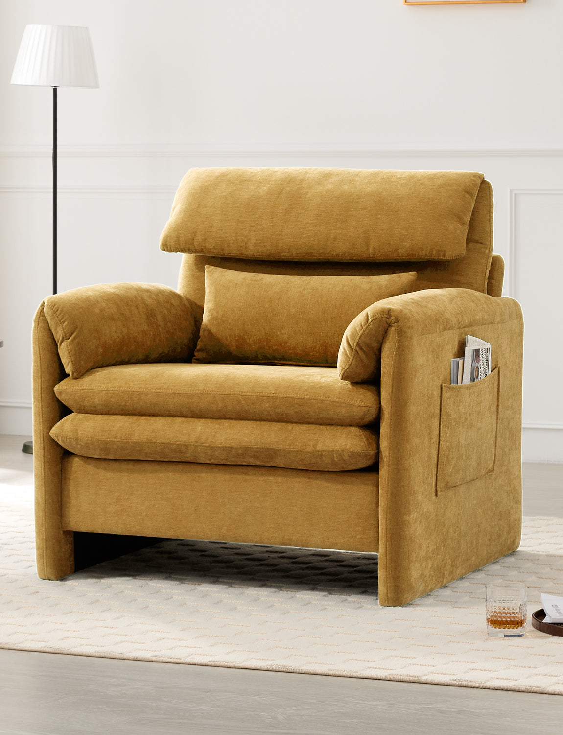Oversized Single Sofa Chair, 36”W Oversized Accent Chairs, Modern Upholstered Deep Seat Comfy Armchair with Throw Pillow for Living Room Bedroom Office Apartment