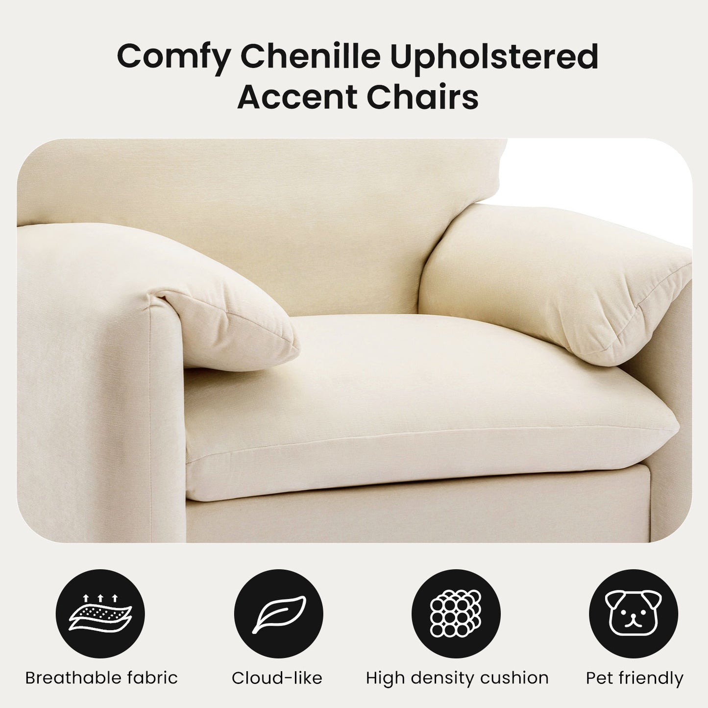 Chenille Oversized Armchair - Modern Accent Chair & Single Sofa Lounge, Comfortable Seating for Living Room & Bedroom